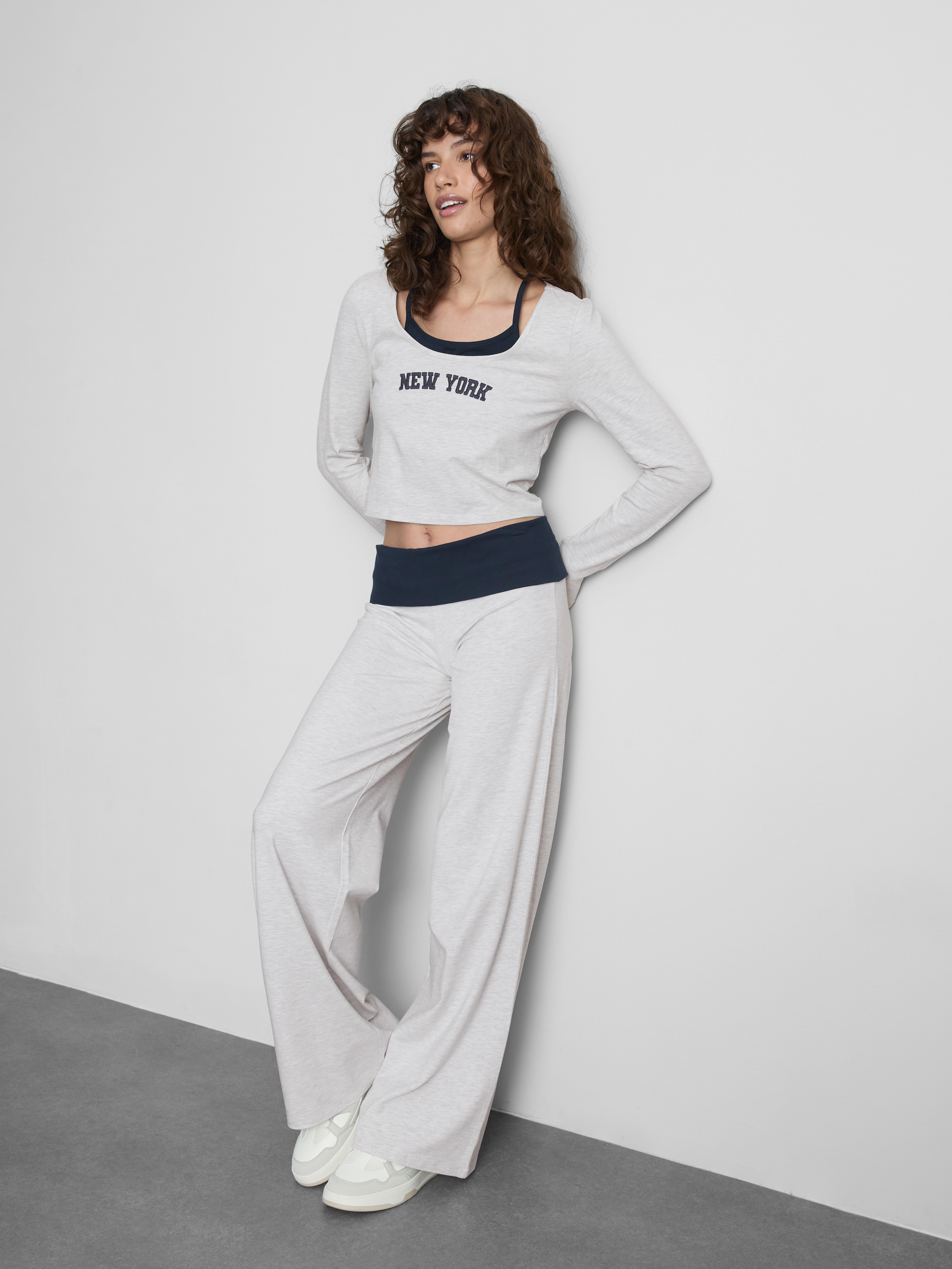 The Primark Scene | Wide-Leg Folding-Waistband Pants - Gray Heather
