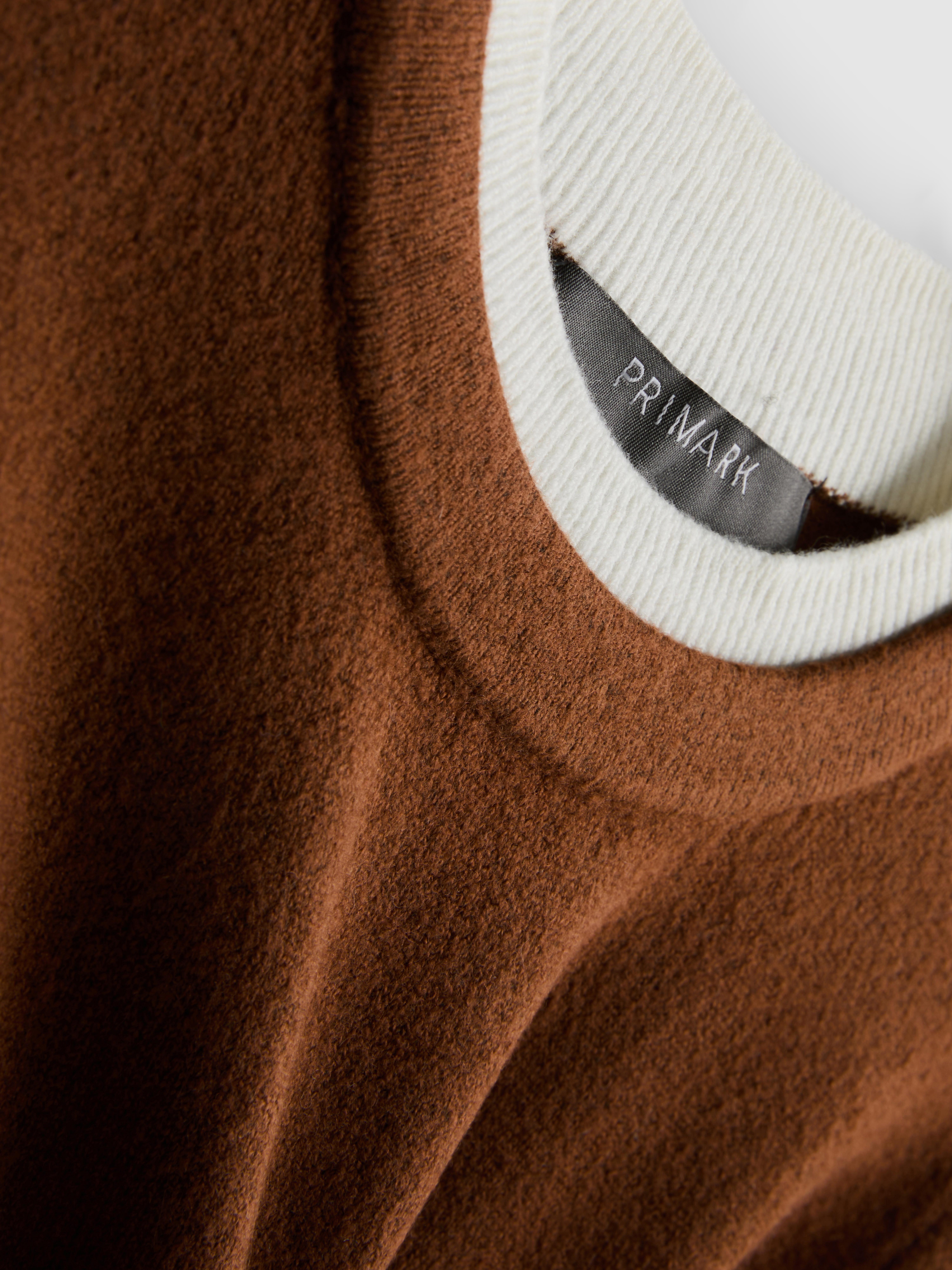 Knitted Double Layer Crew Neck Sweater - Caramel