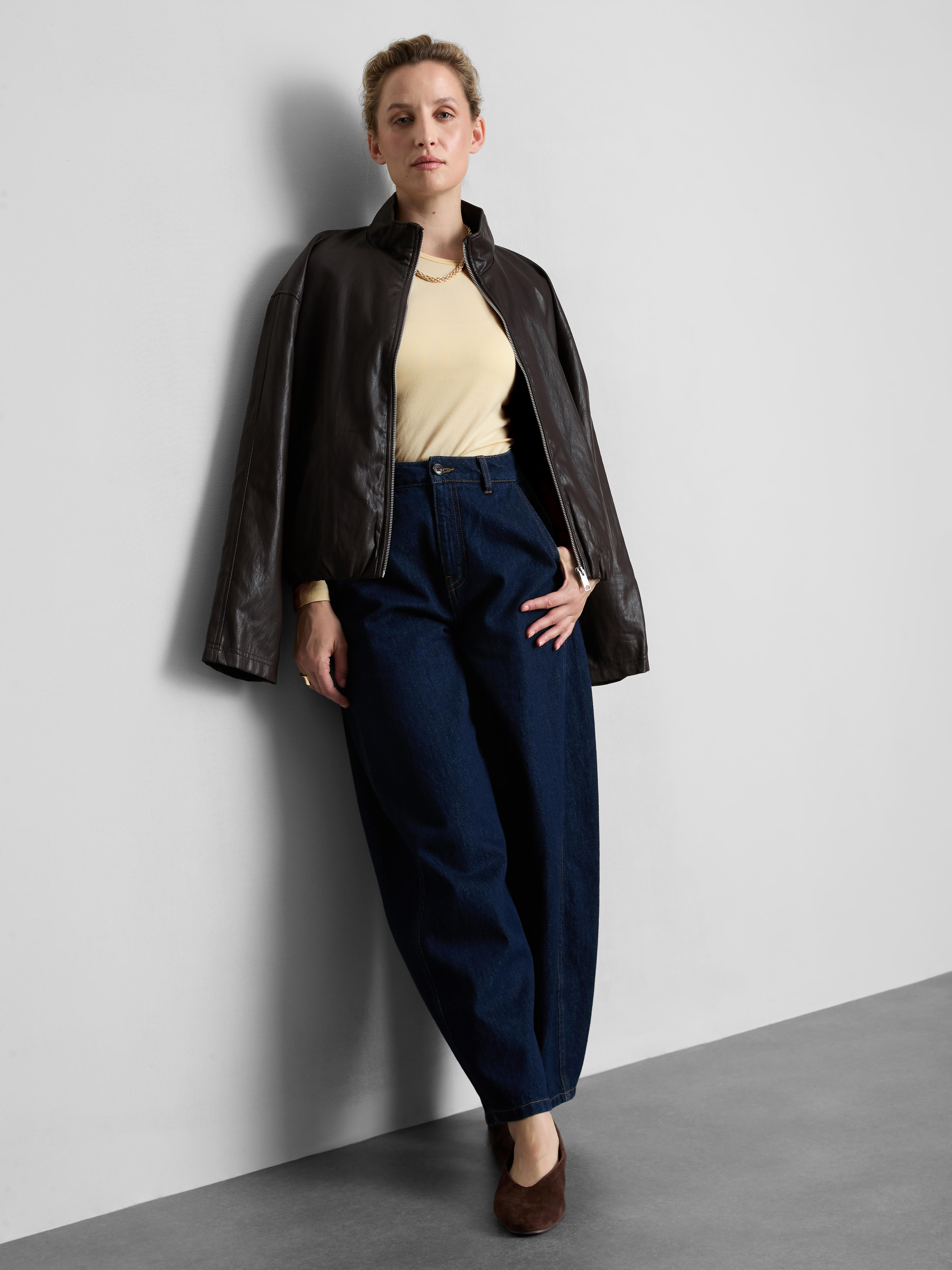 Cotton-Rich Stretch Long-Sleeve Crewneck Top - Cream