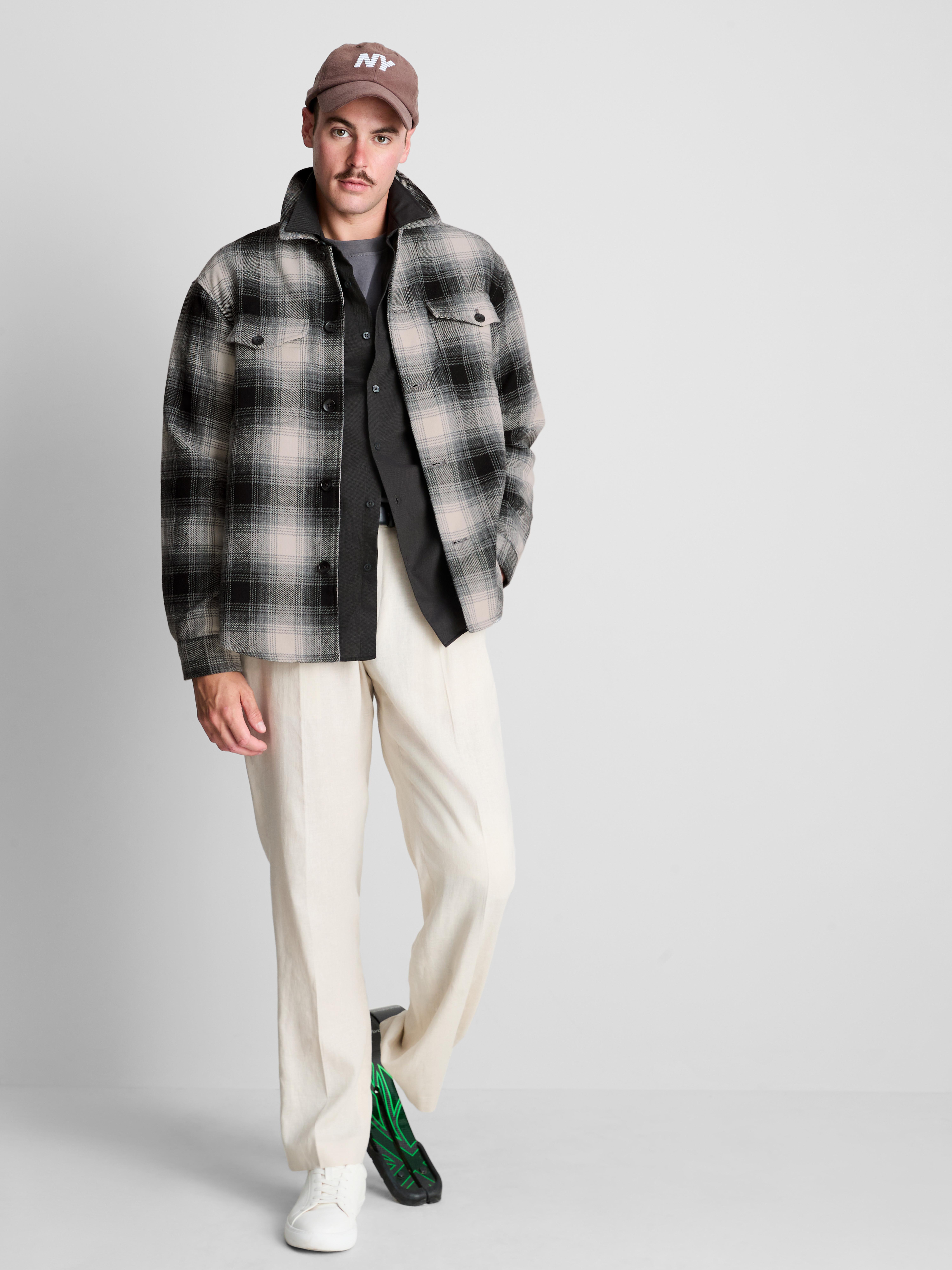 Plaid Button-Up Overshirt - Gray
