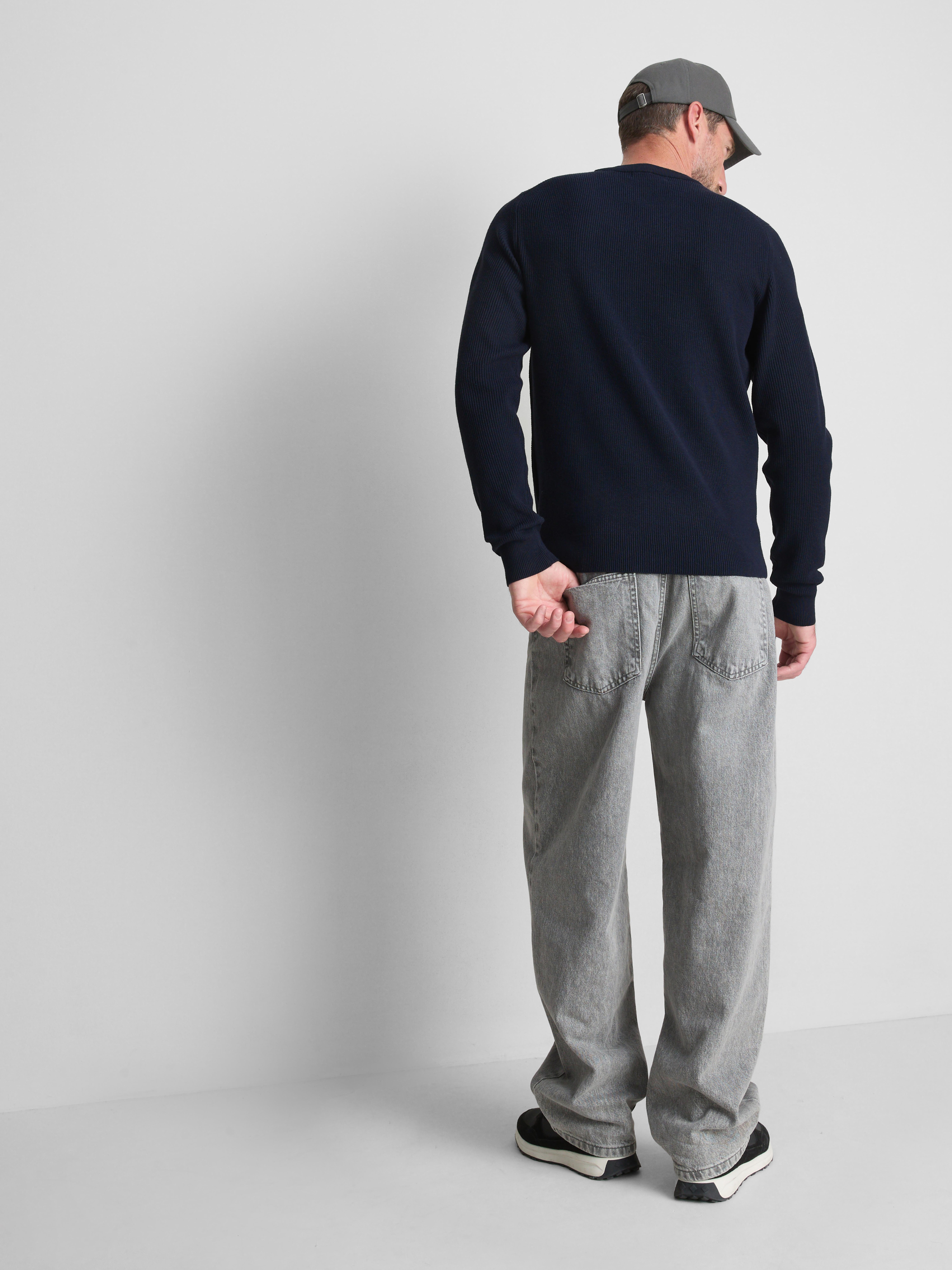 Ribbed Crewneck Sweater - Navy