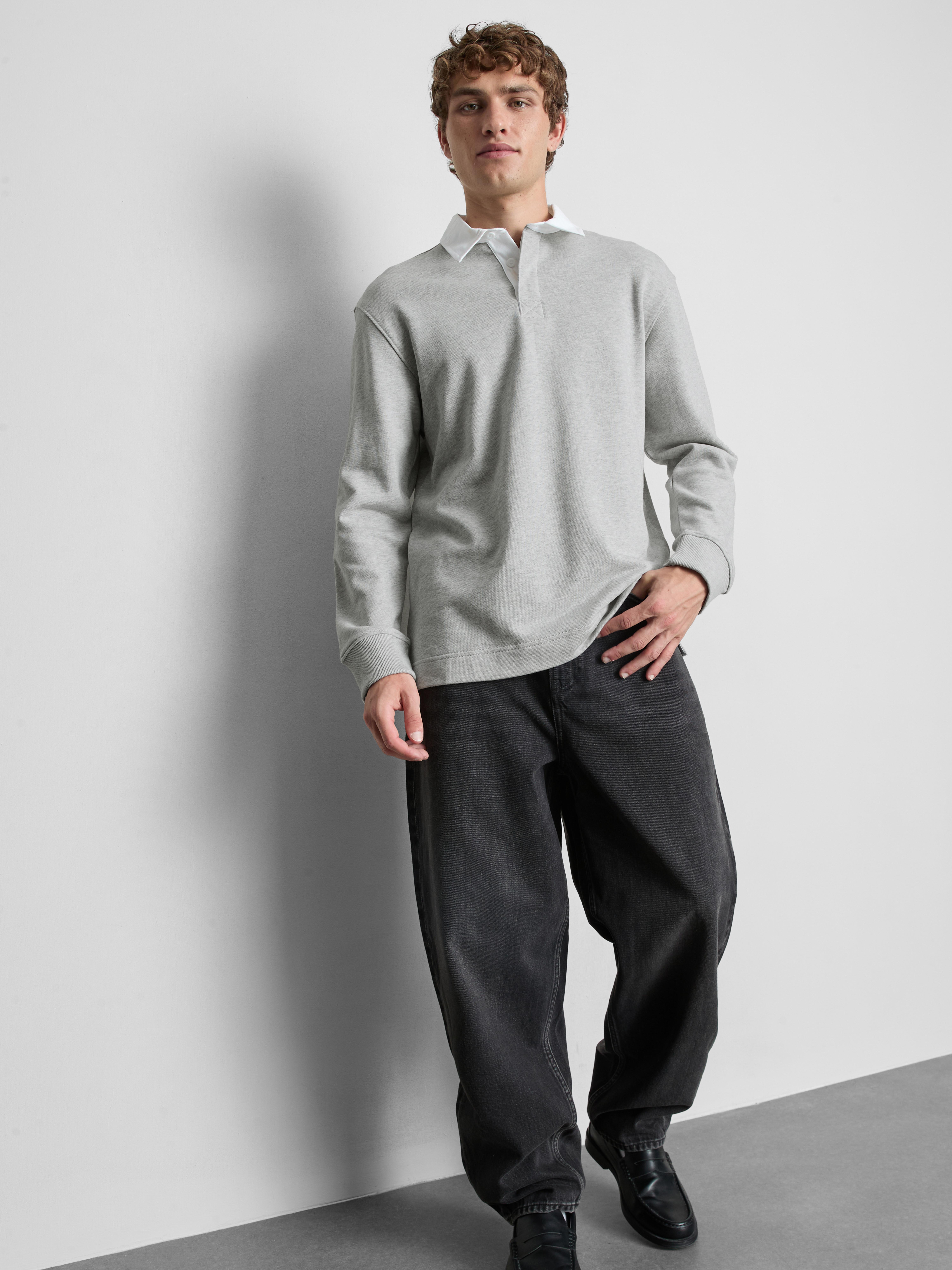 Cotton-Rich Oversized Collared Shirt - Gray