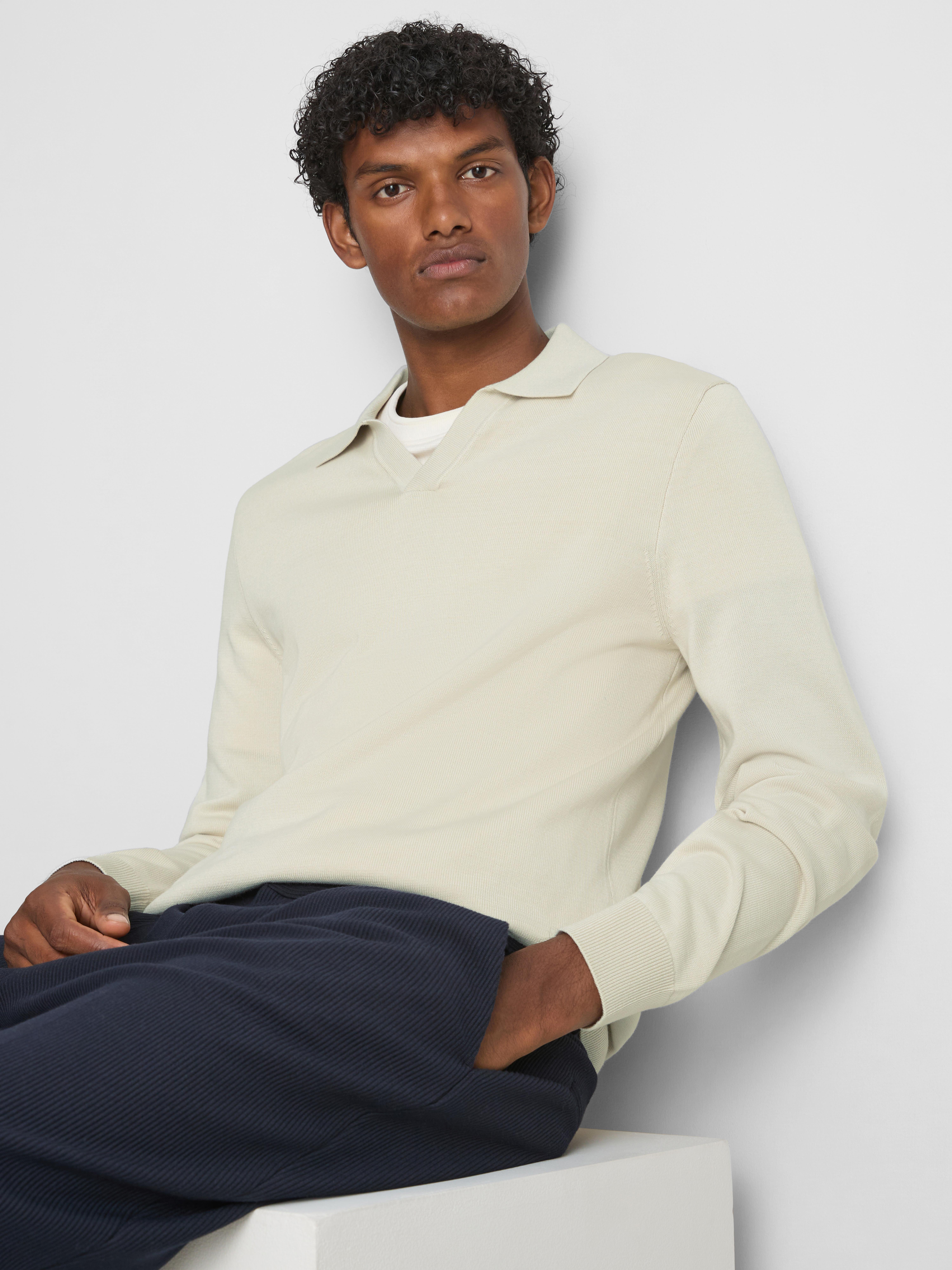 Knitted Long-Sleeve Polo Shirt - Ivory