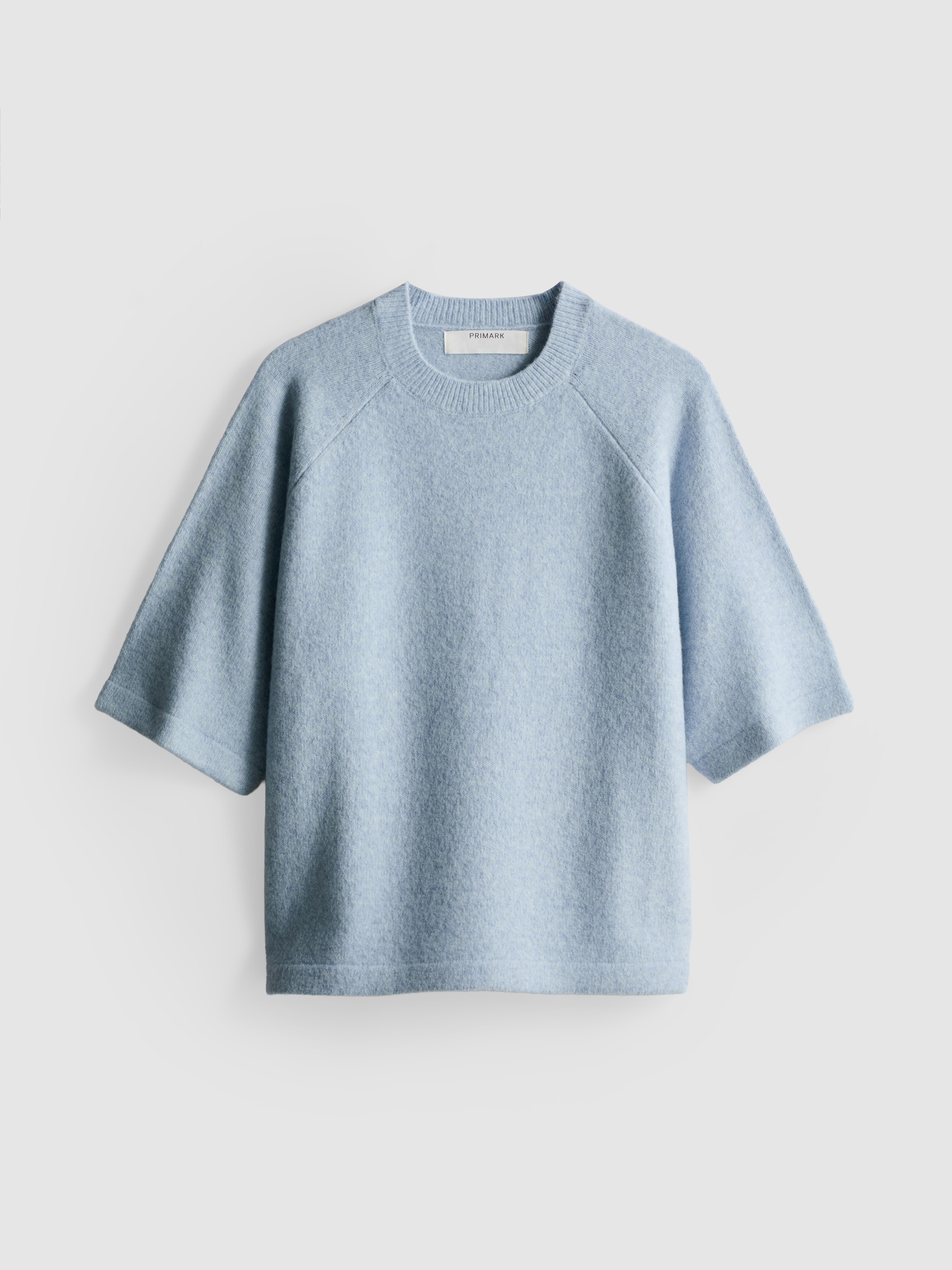 Wool-Blend Knitted Boxy T-Shirt - Light Blue