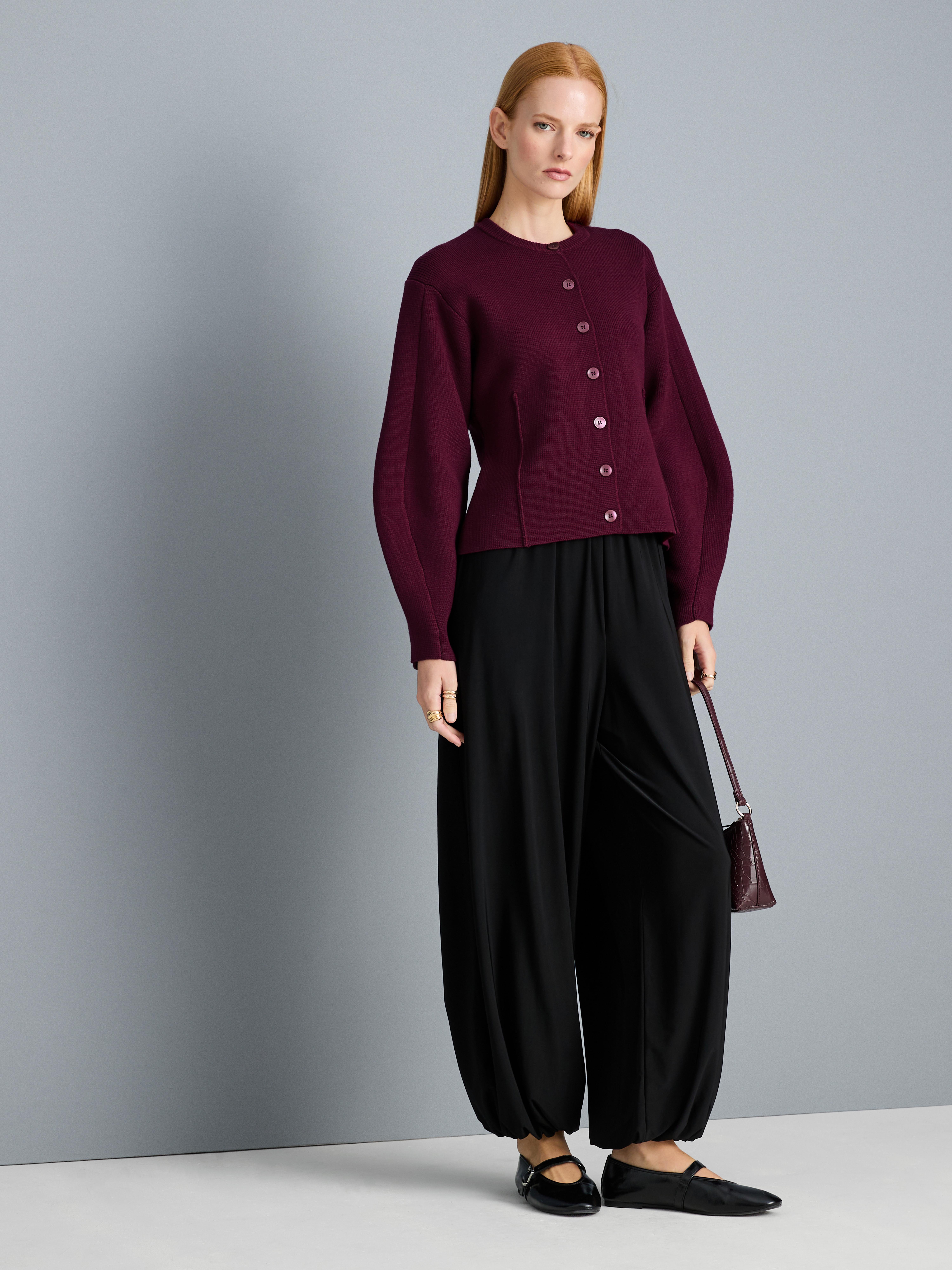 Sculpted Roundneck Cardigan - Burgundy