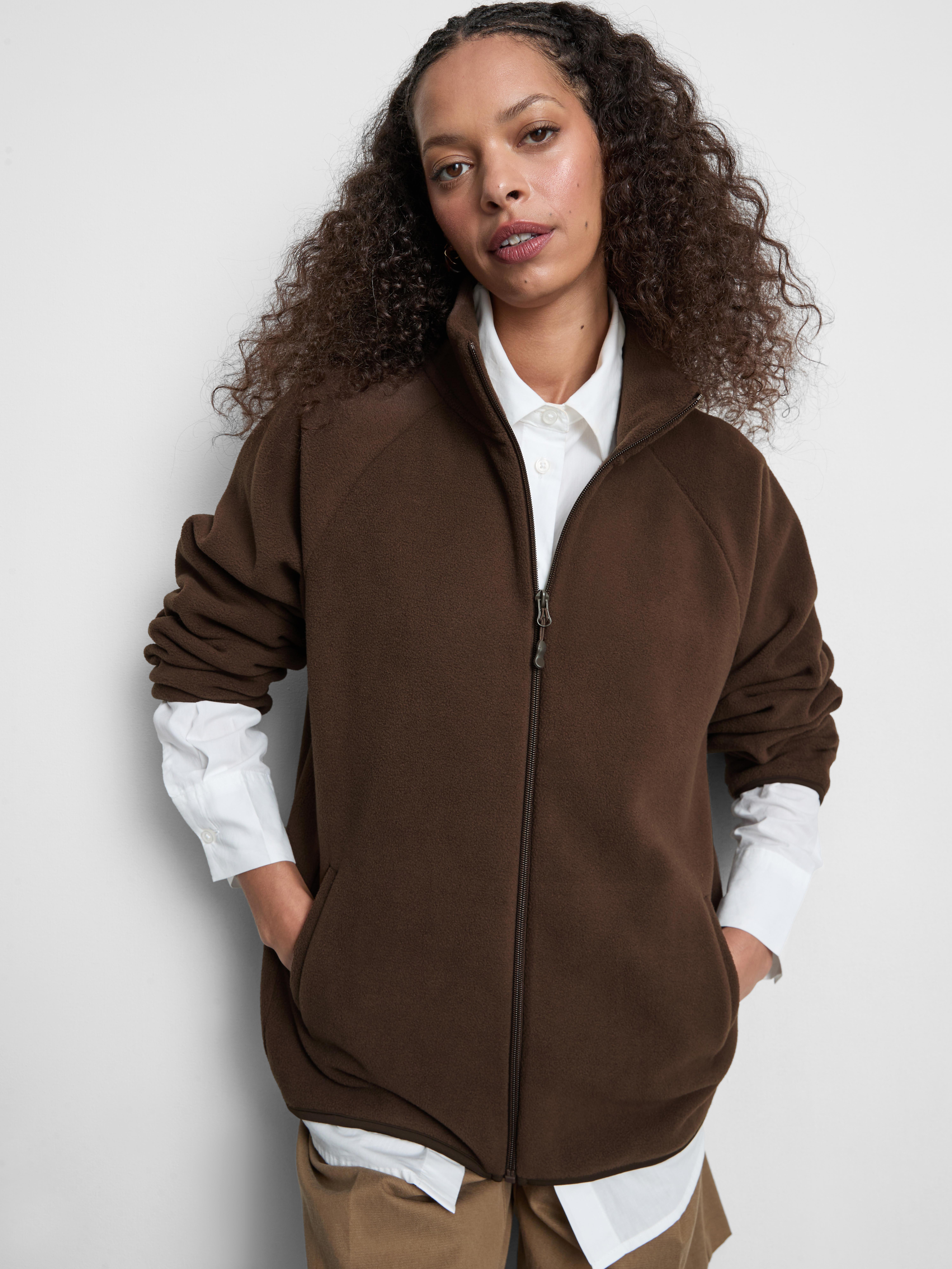 Zip-Up Funnel Neck Fleece - Chocolate
