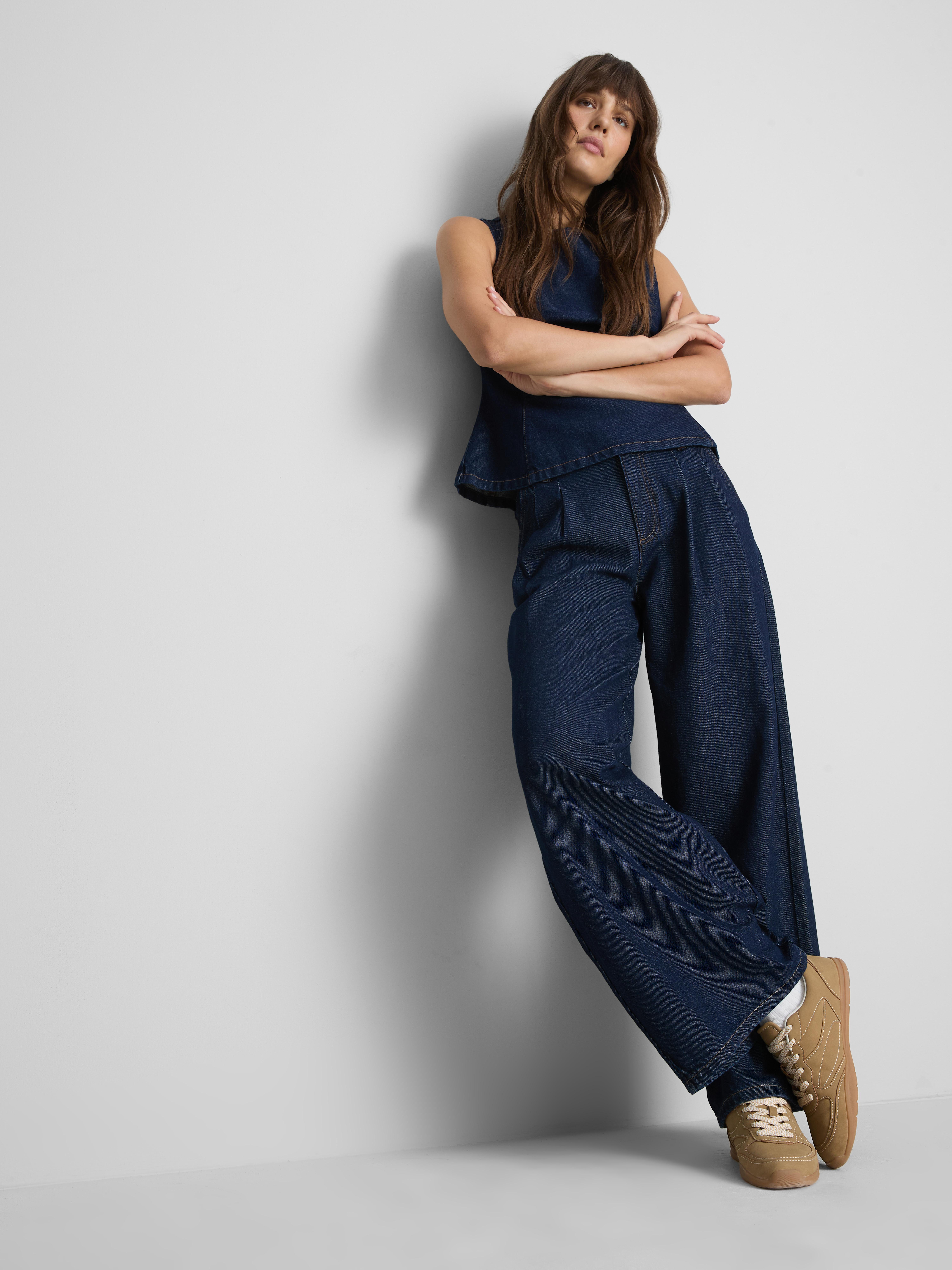 Paula Echevarría Pleat-Front Wide-Leg Jeans - Indigo