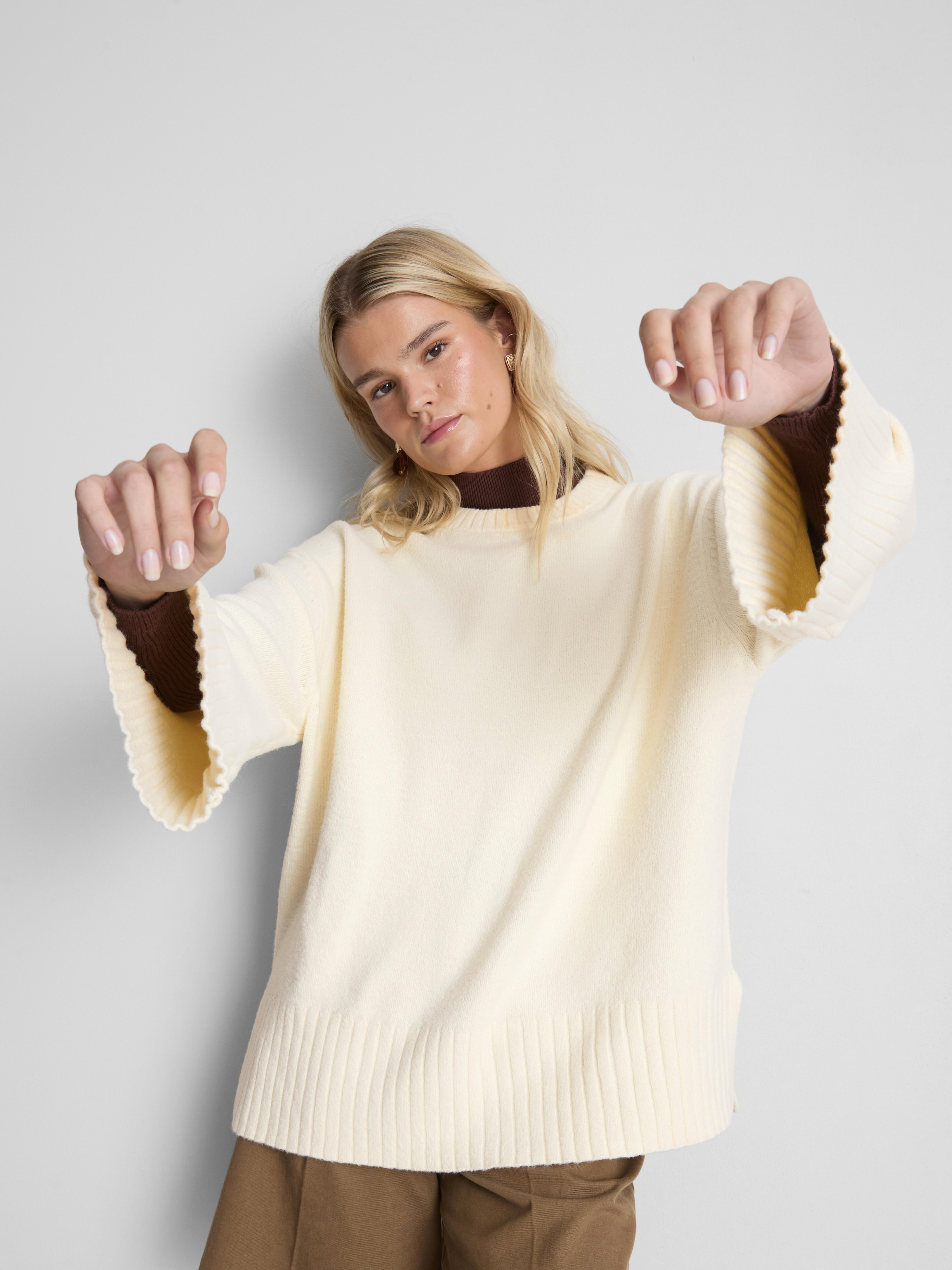 Knitted Wide-Sleeve Sweater - Ivory