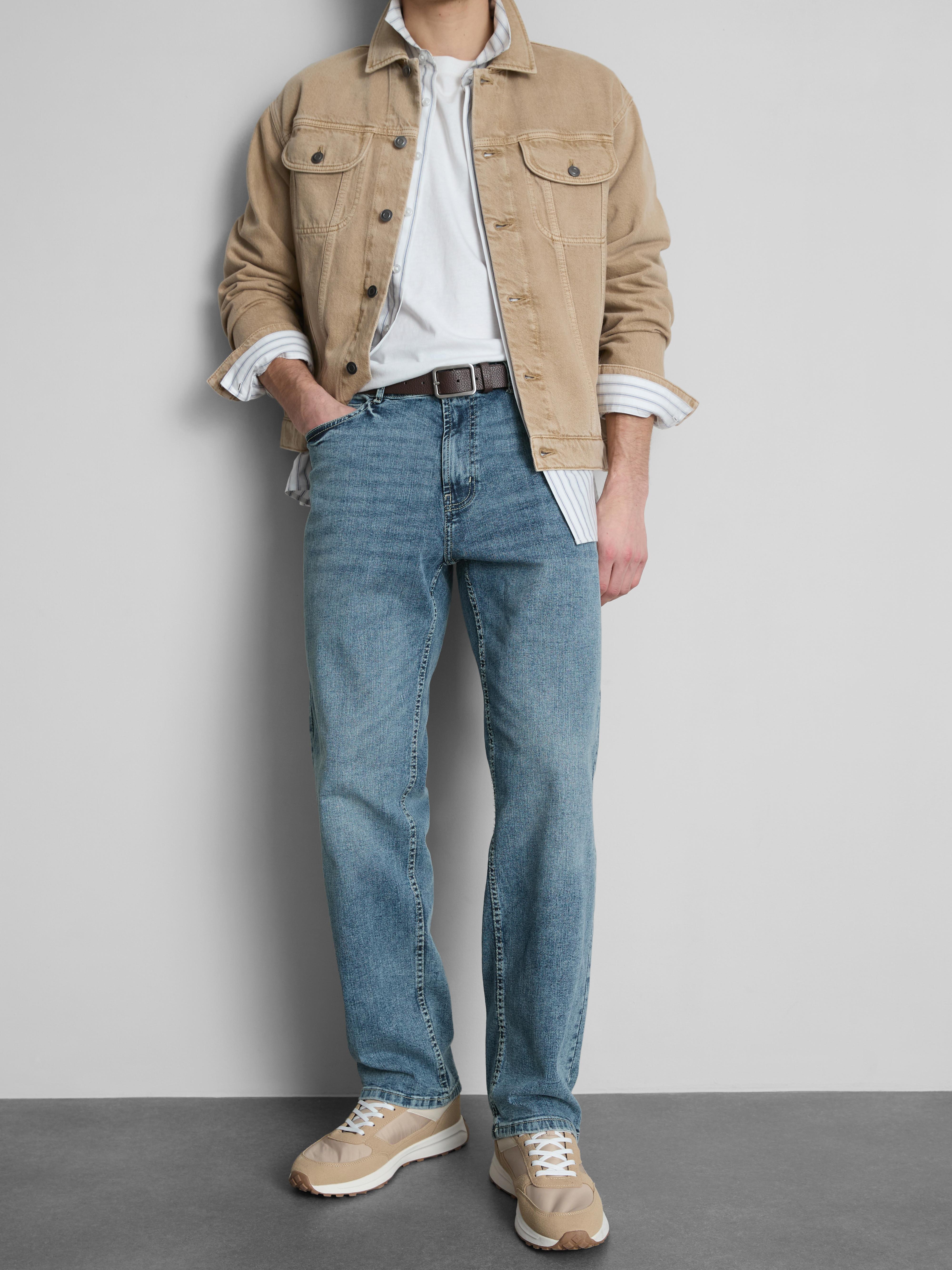 Stretch Straight Leg Jeans - Mid Blue