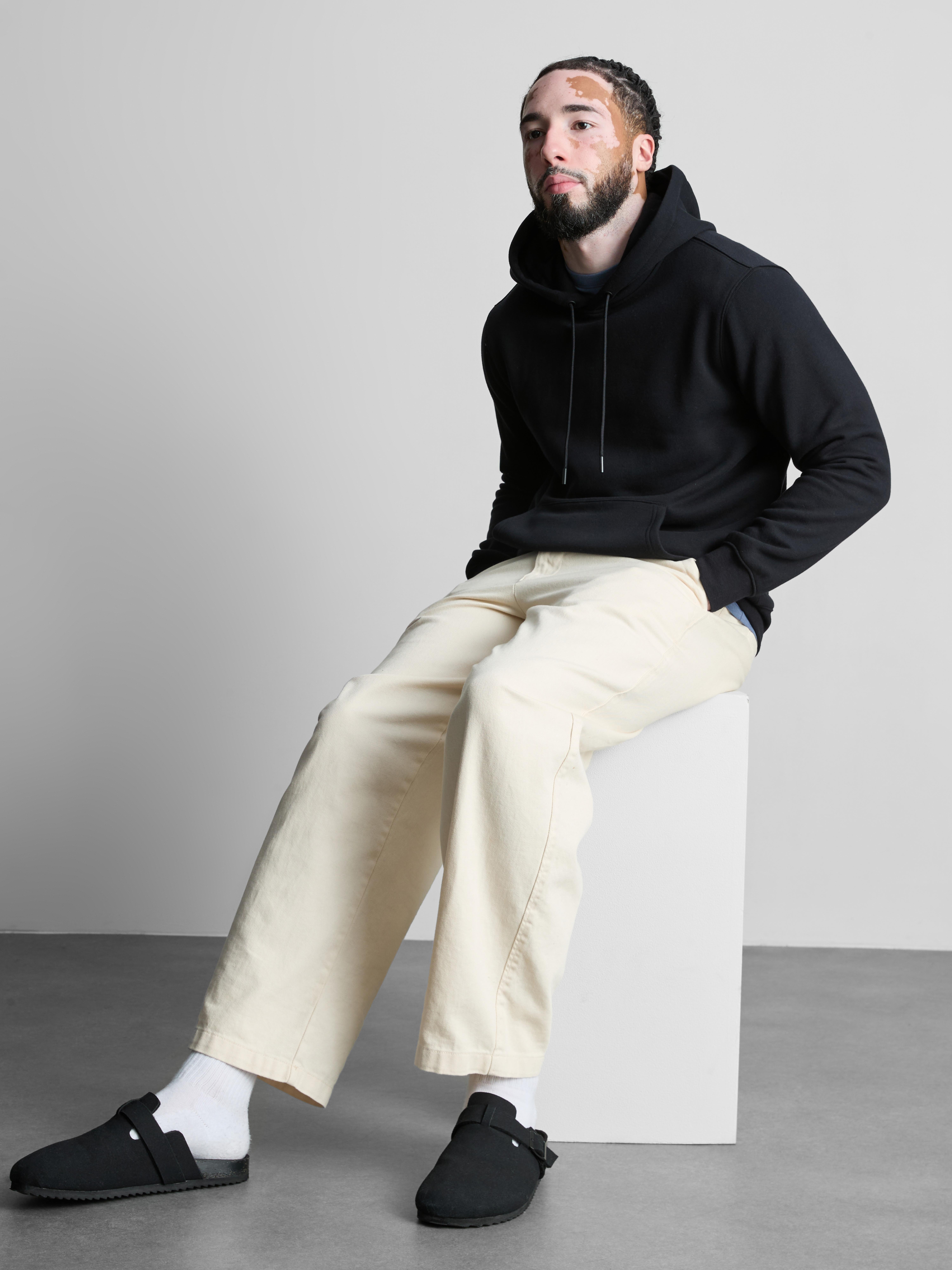 Cotton-Blend Pullover Hoodie - Black