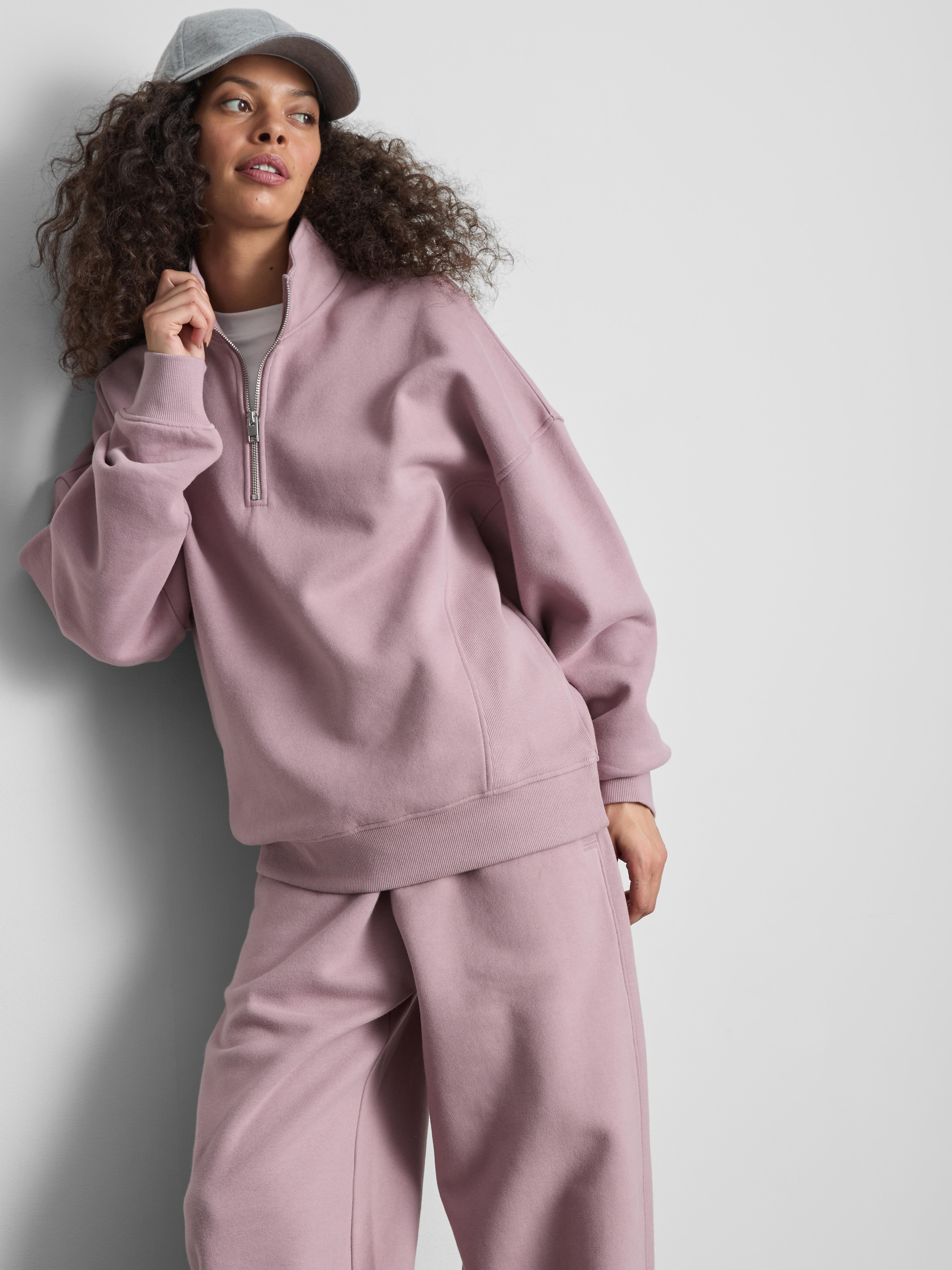 Cotton Rich Half Zip Sweatshirt - Pink