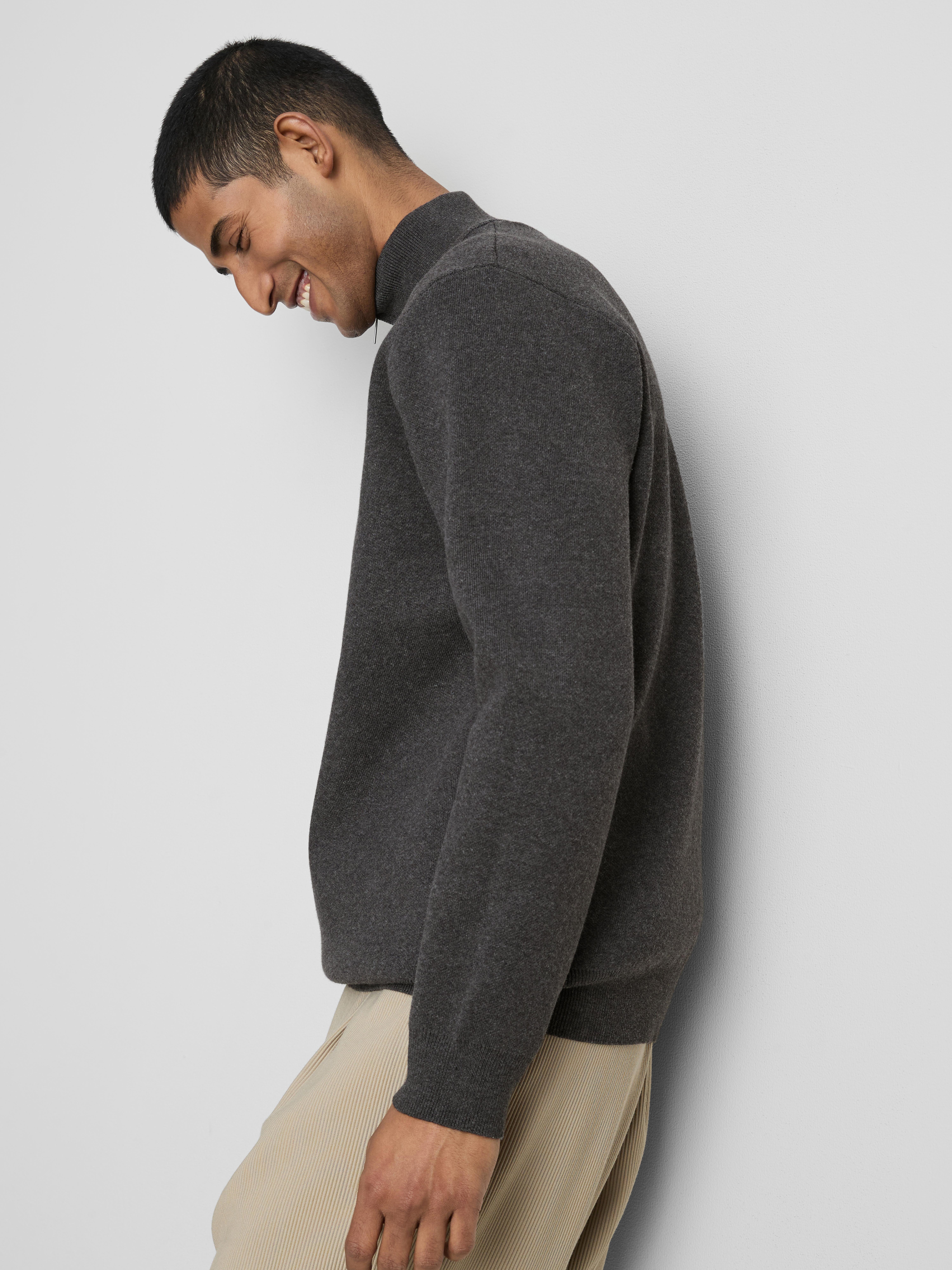 Zip Neck Knitted Sweater - Charcoal
