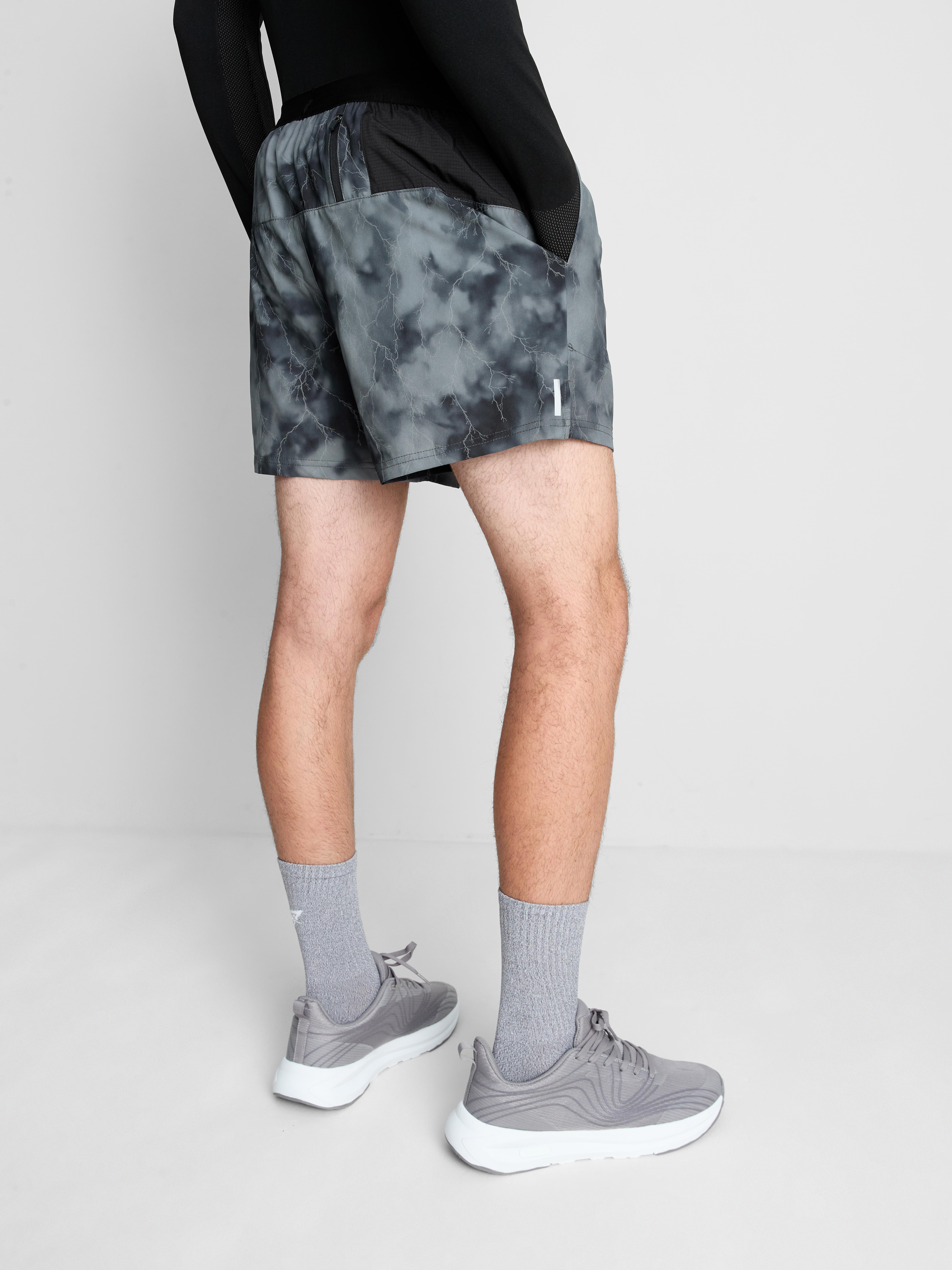 Reflective Printed Running Shorts - Black