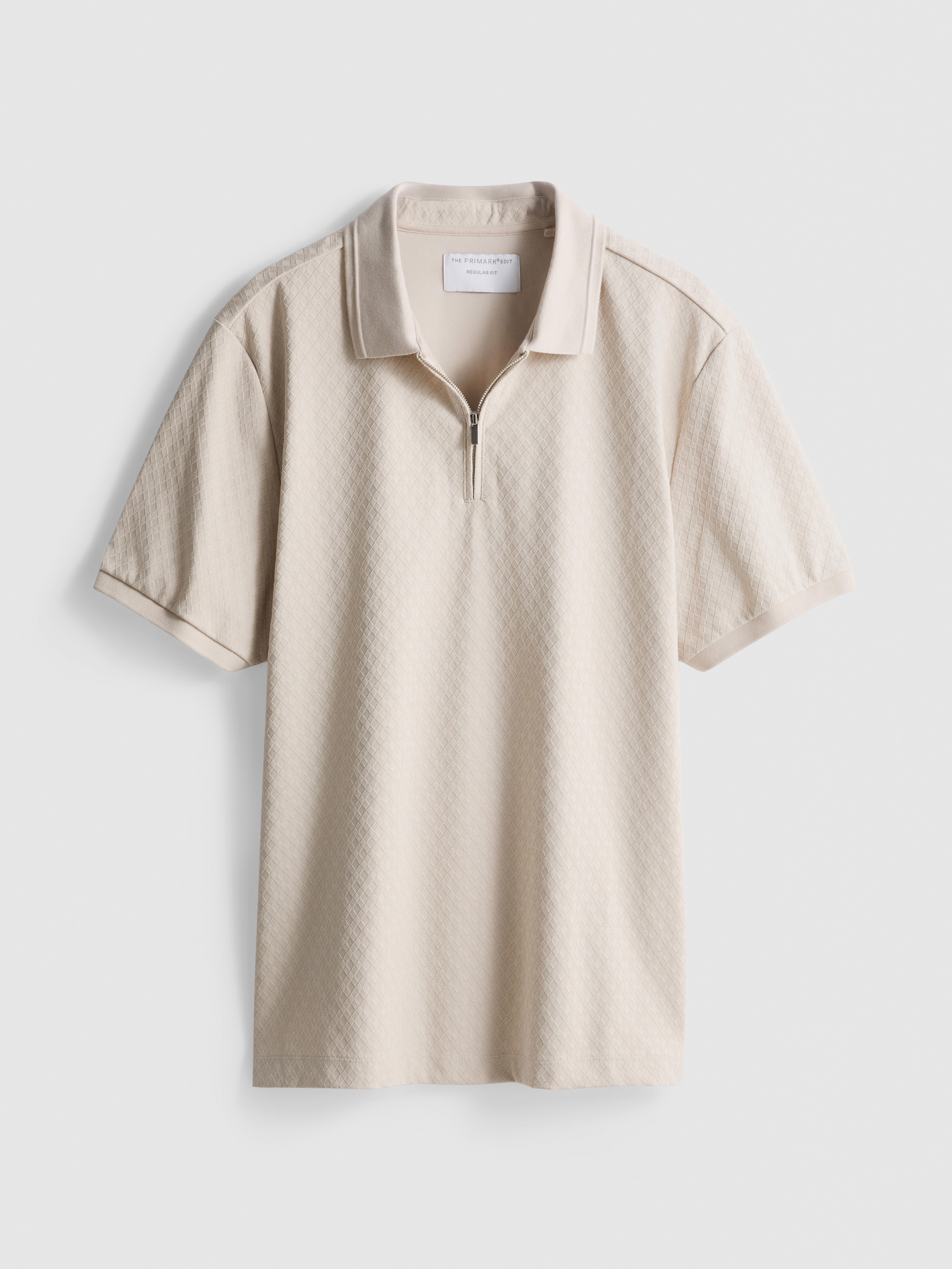 The Edit Textured Zip Polo Shirt - Stone