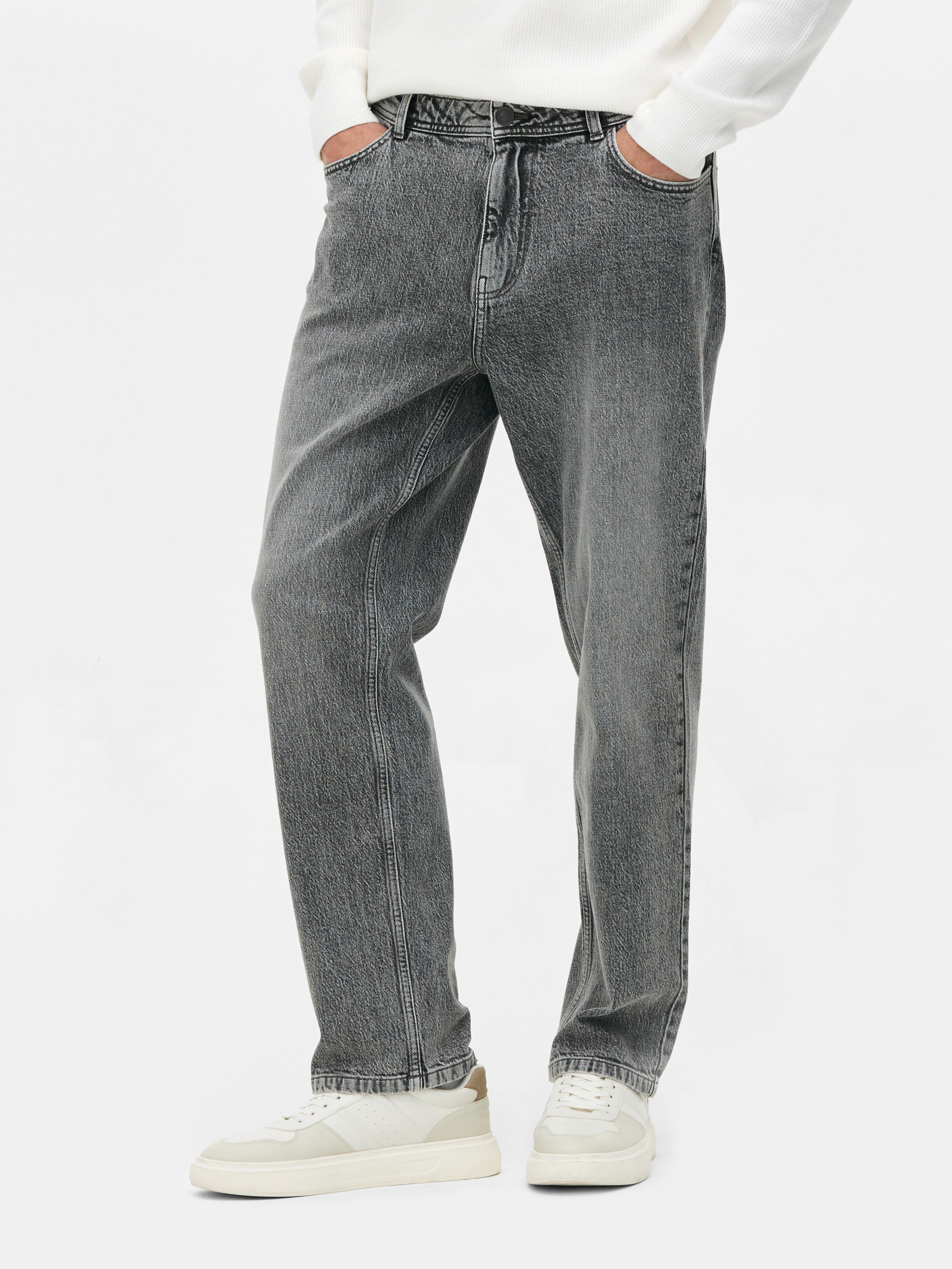 Mid-Rise Straight-Leg Jeans - Gray