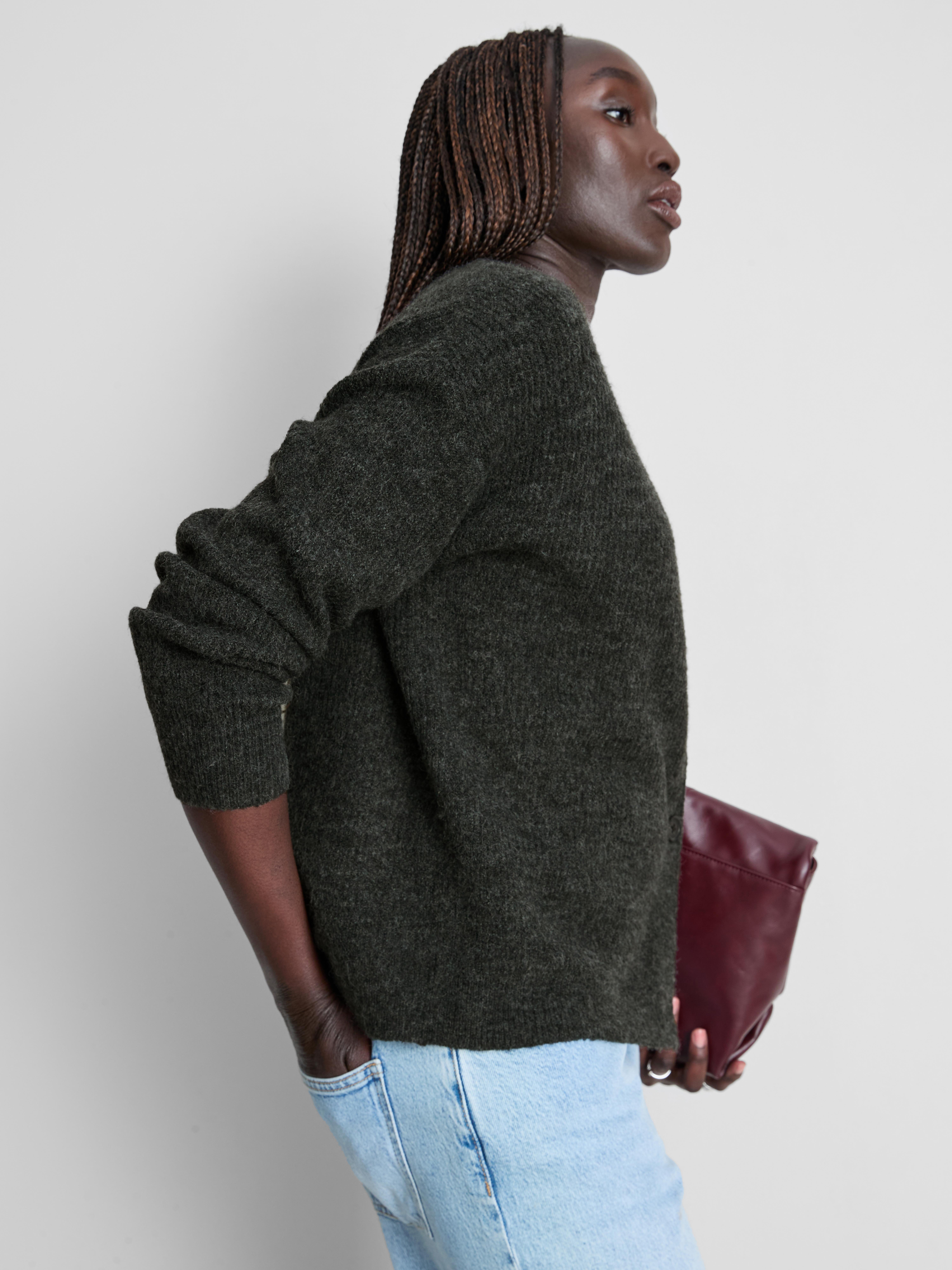 Soft Rib V-Neck Cardigan - Charcoal