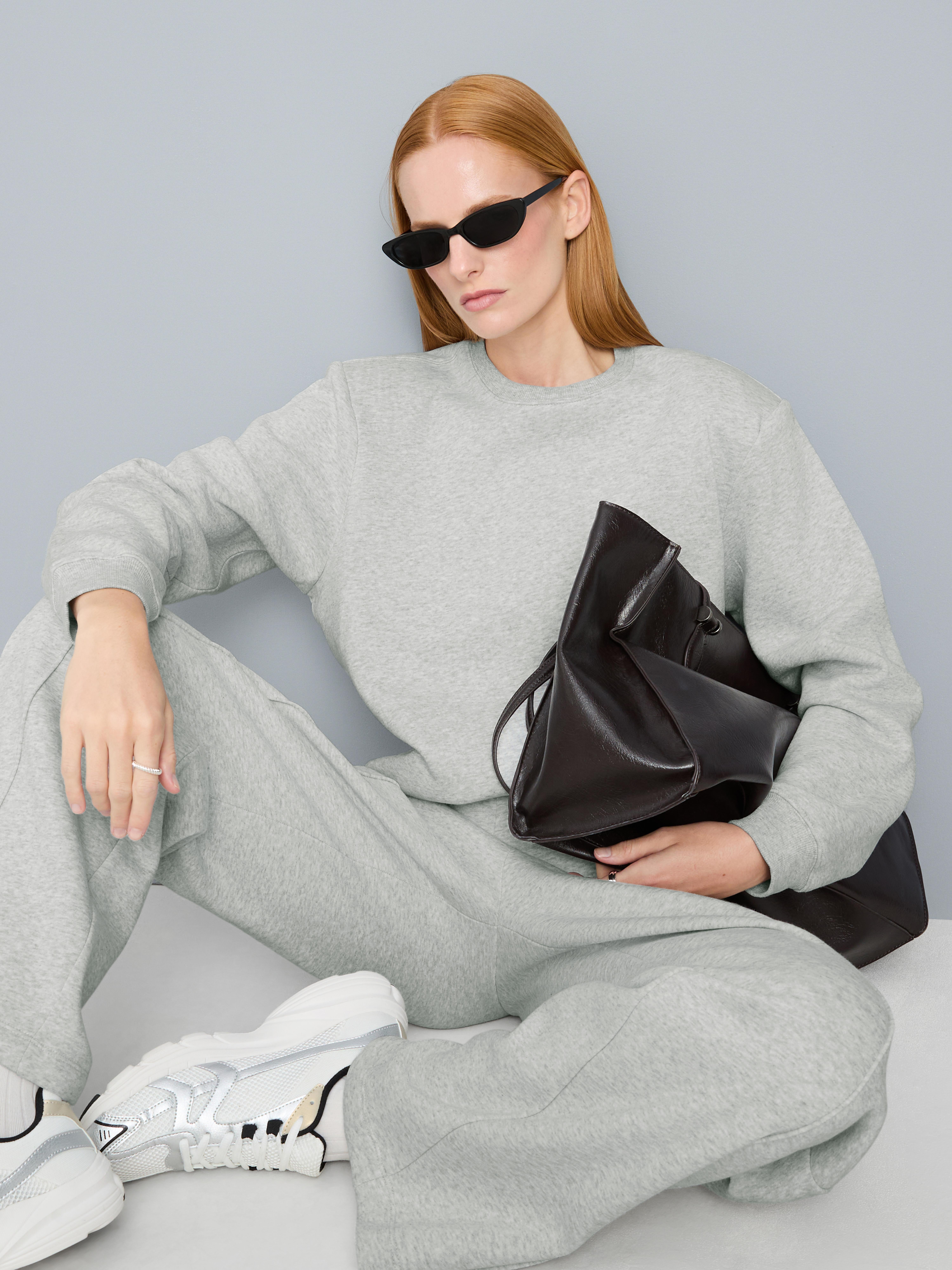 Cotton Rich Shoulder Pad Sweatshirt - Gray