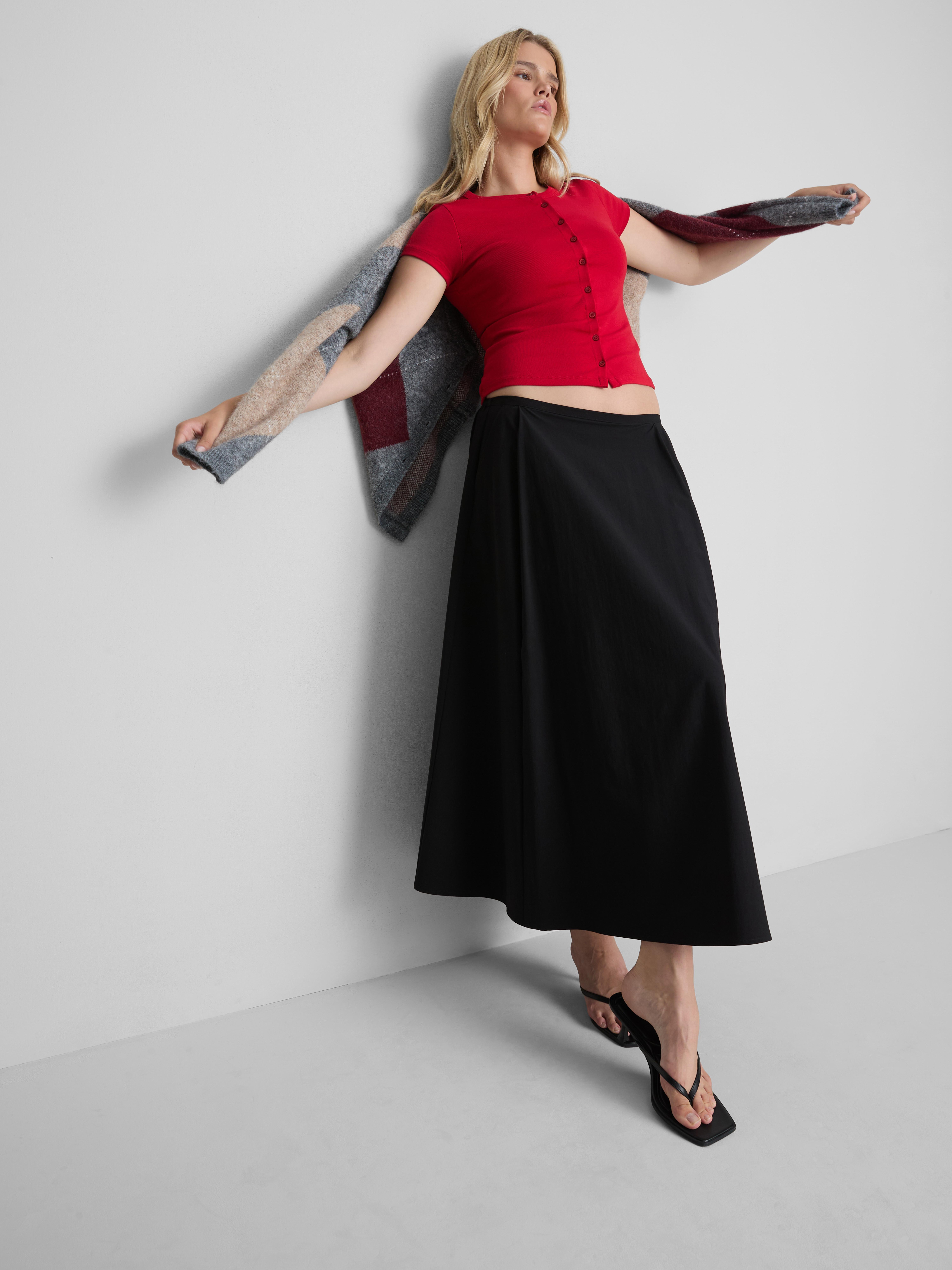 Cotton Rich Button-Up T-Shirt - Red