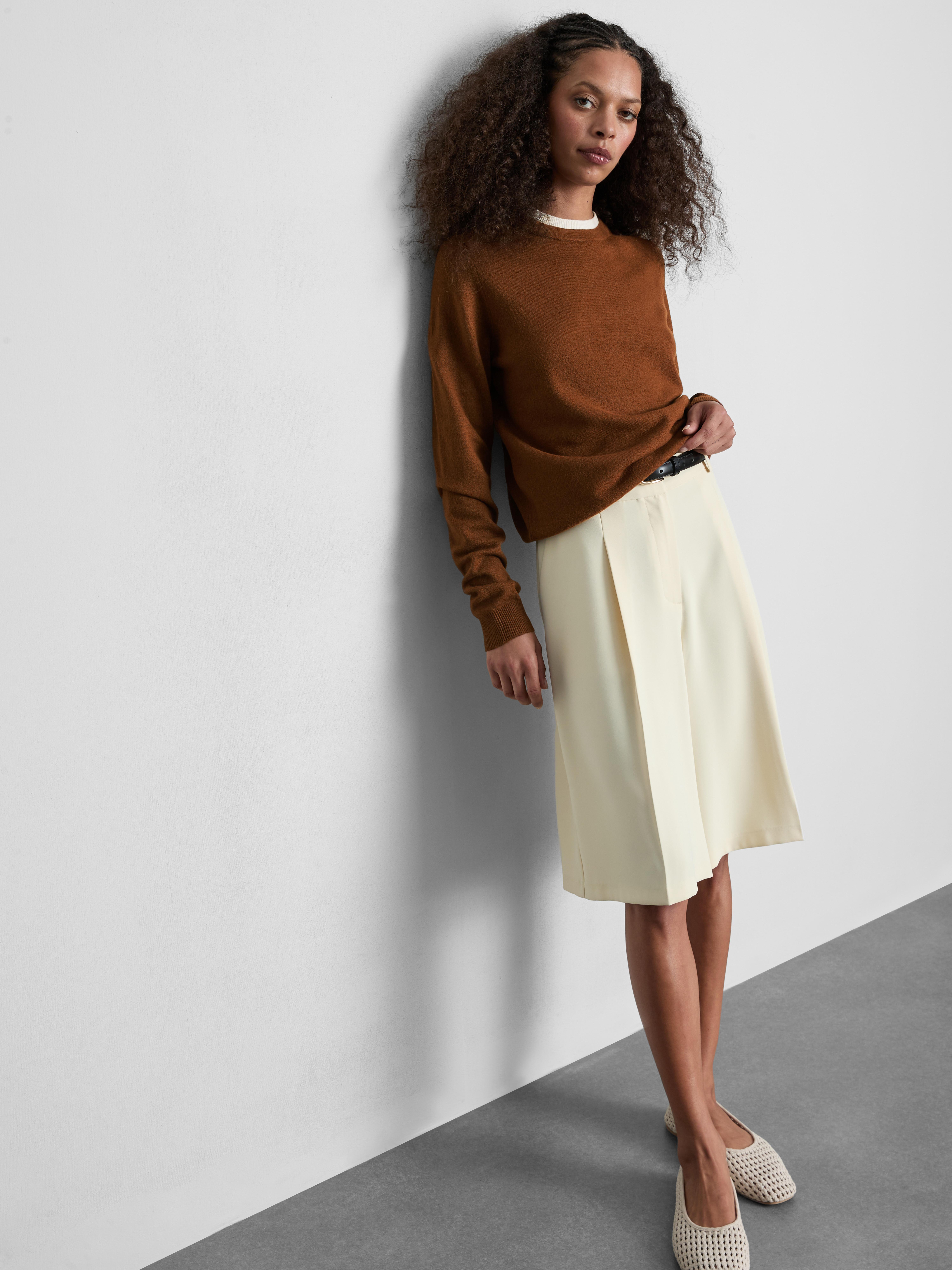Knitted Double Layer Crew Neck Sweater - Caramel