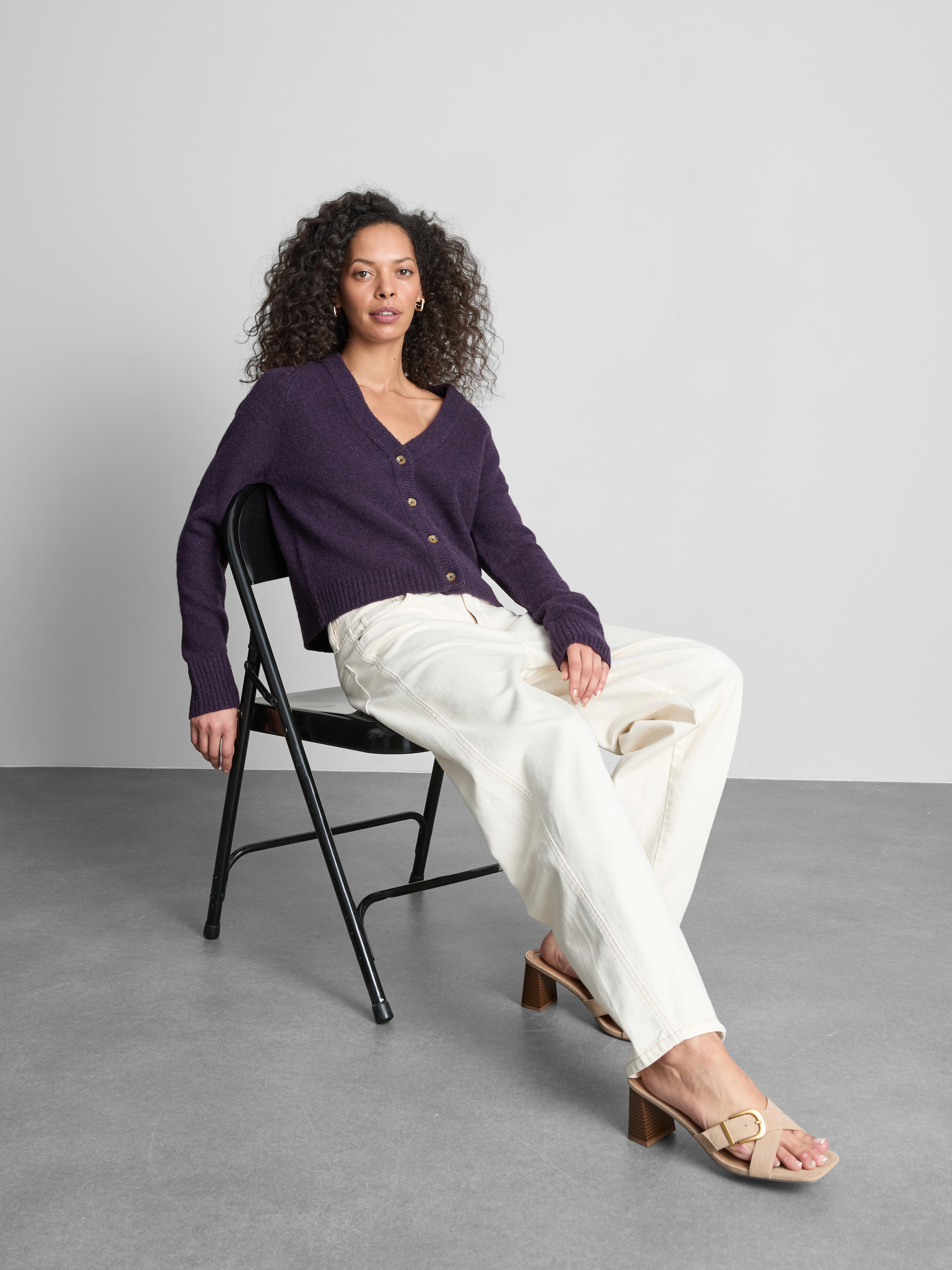V-Neck Cardigan - Dark Purple