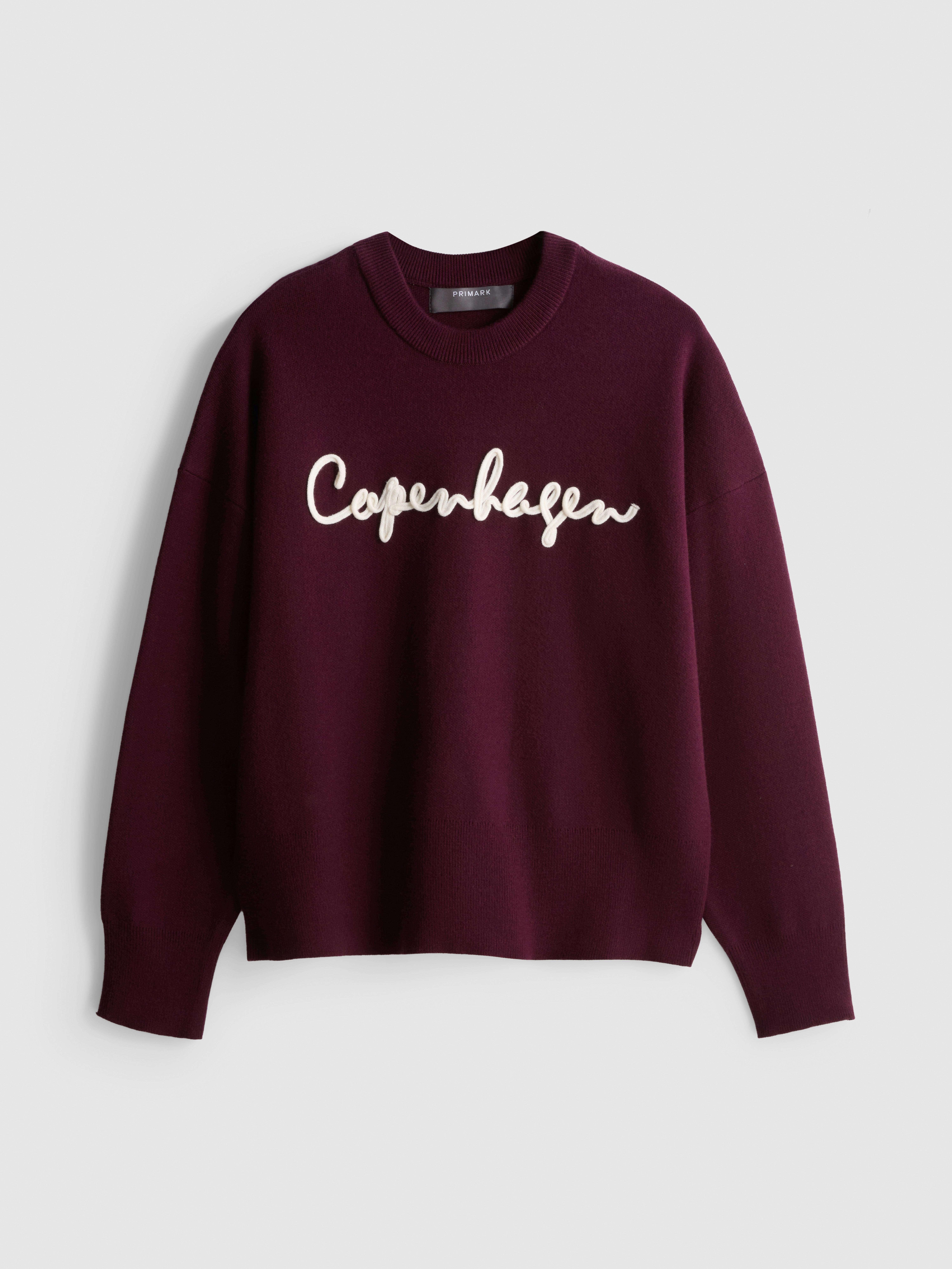 Knitted Crewneck Slogan Sweater - Burgundy