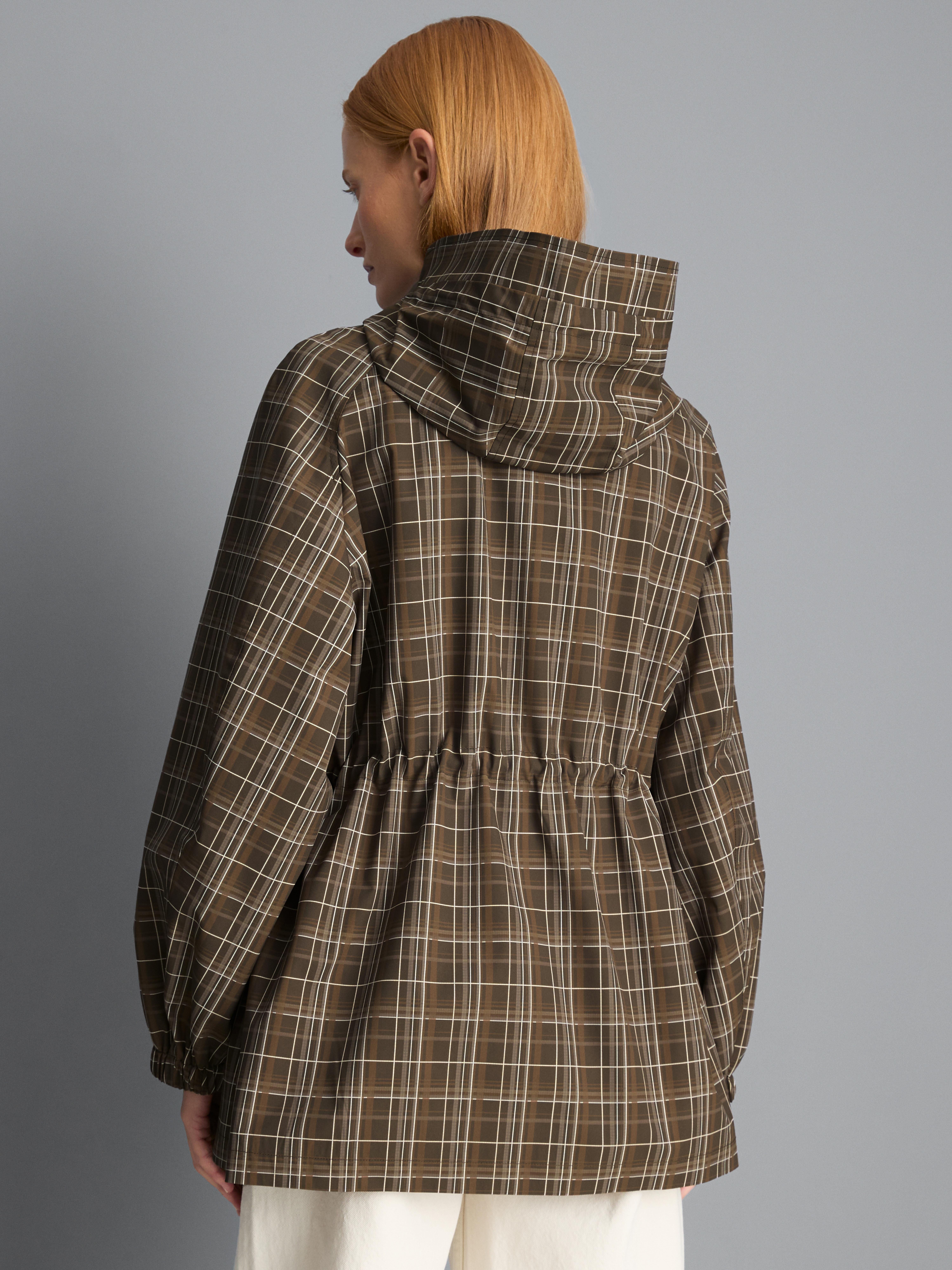 Check Hooded Raincoat - Olive