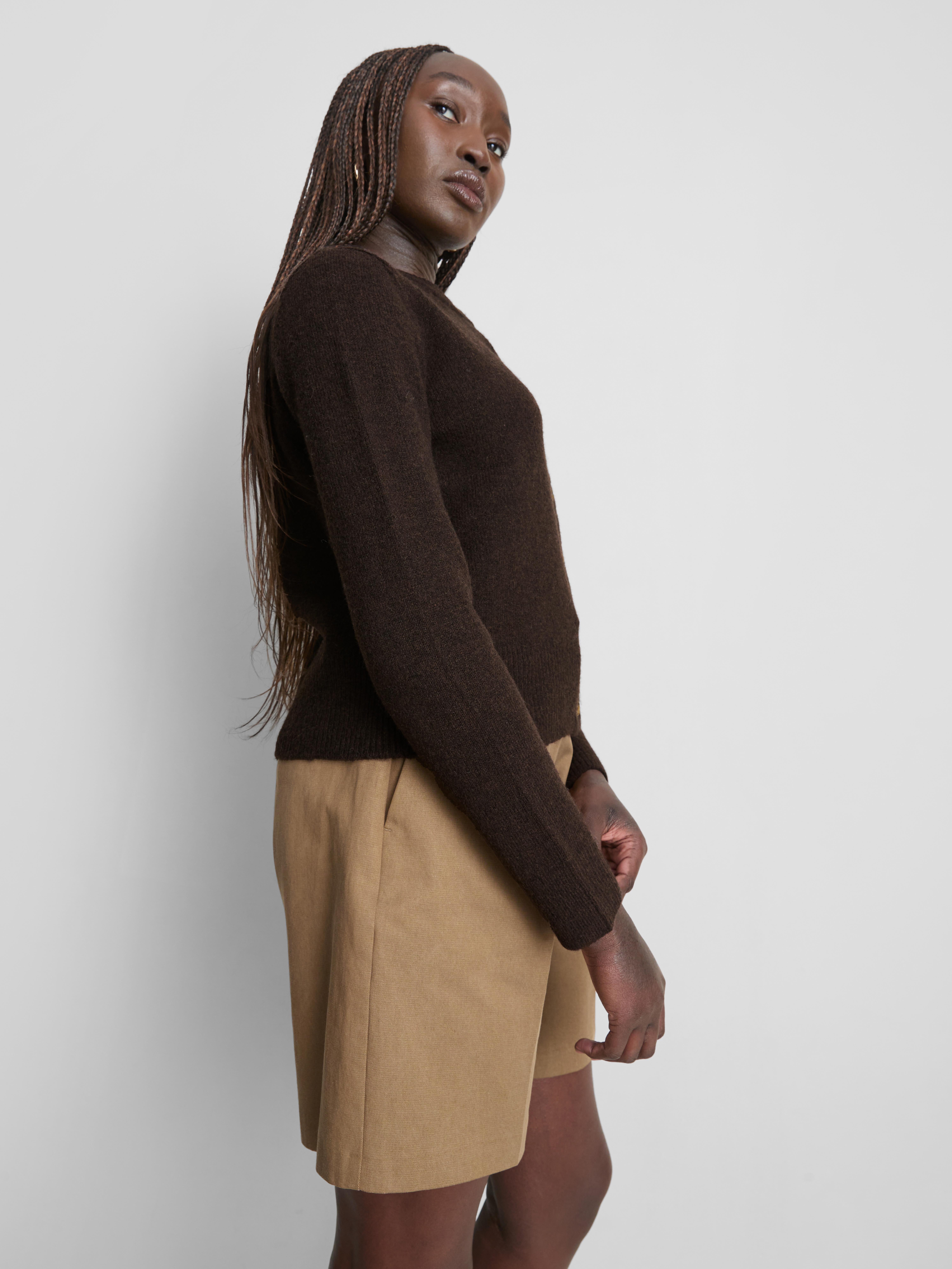 Essential Knitted Crewneck Cardigan - Chocolate