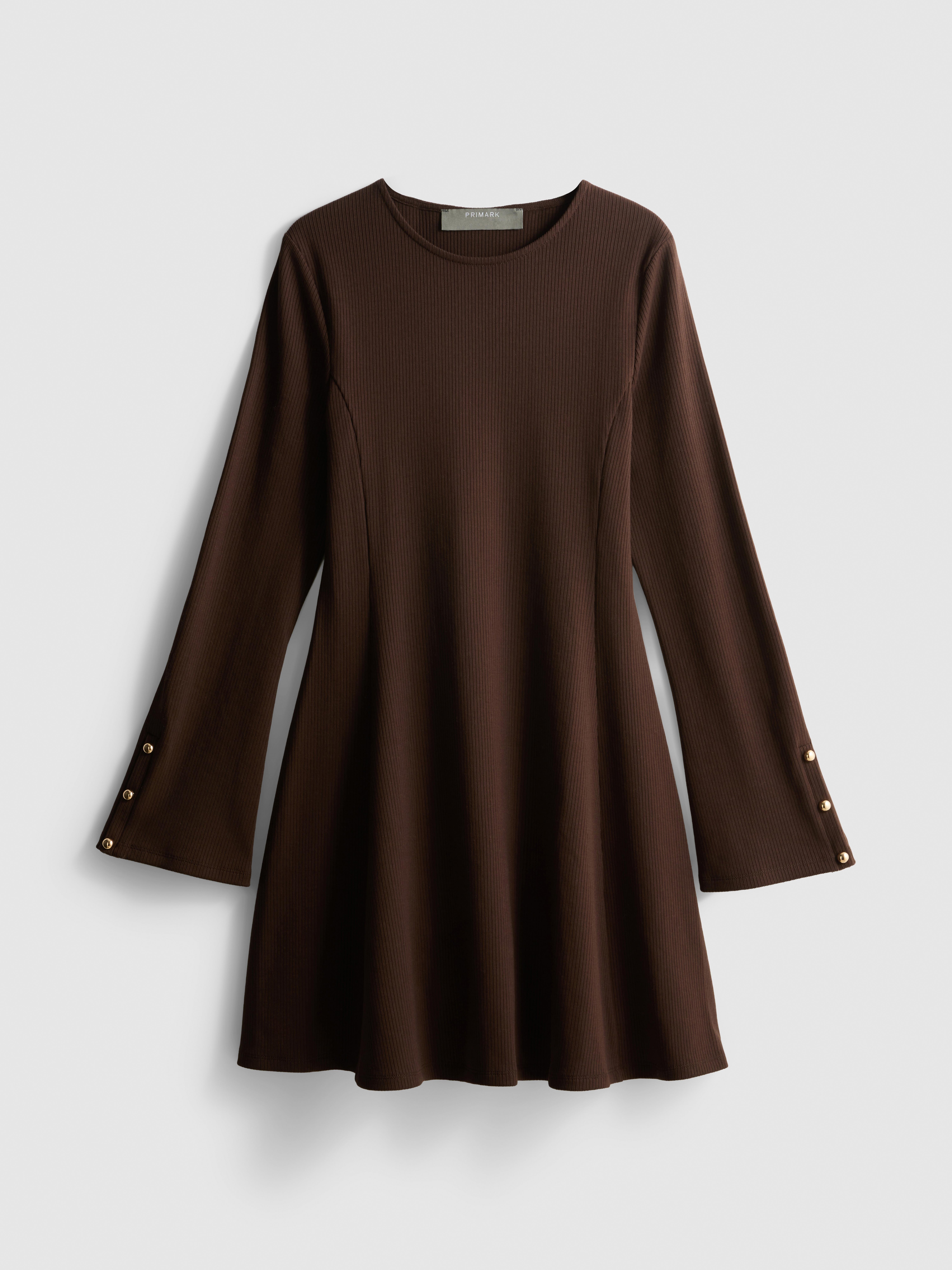 Ribbed A-Line Mini Dress - Chocolate