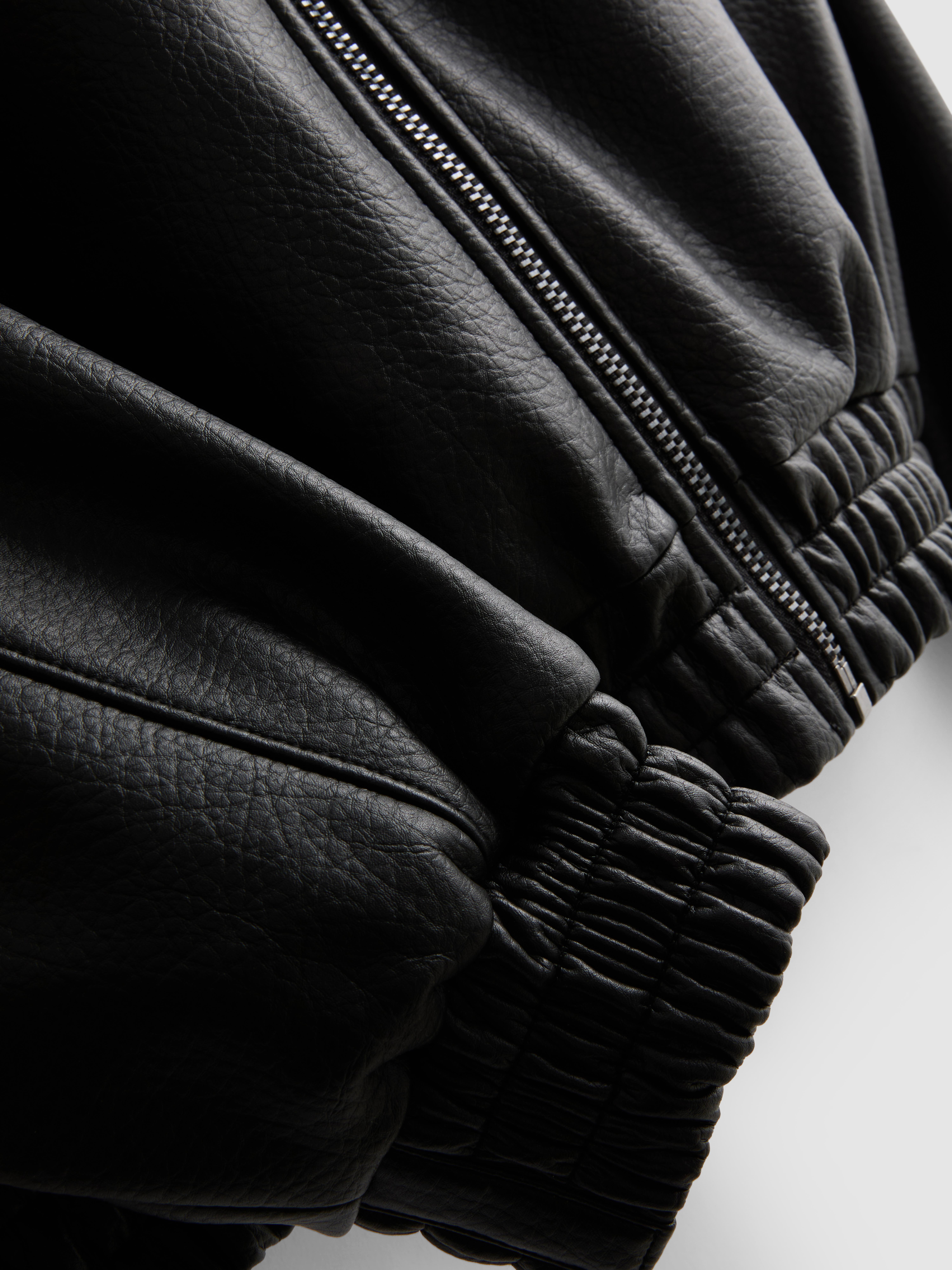 Faux Leather Bomber Jacket - Black