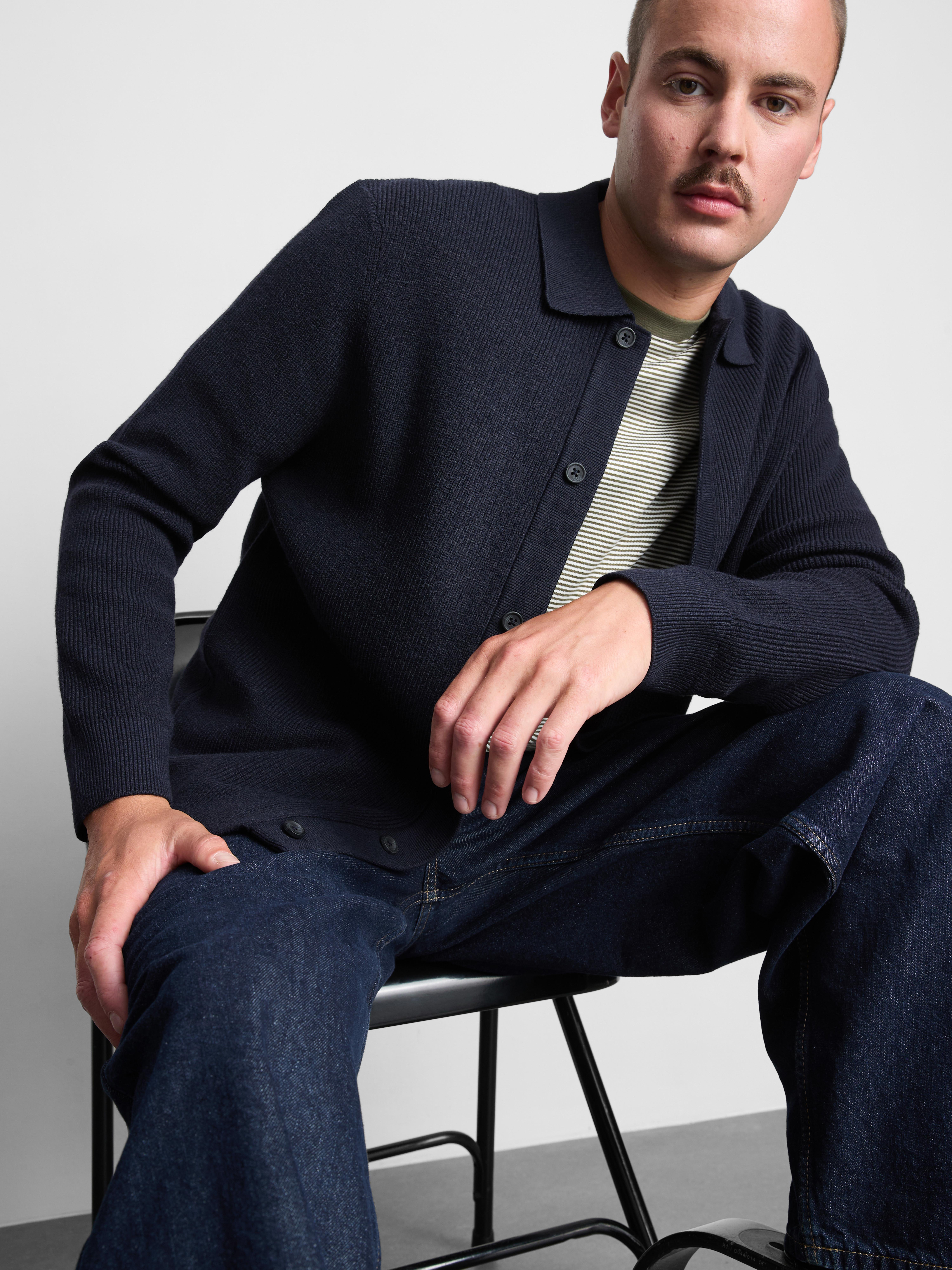 Wool Blend Knitted Cardigan - Navy
