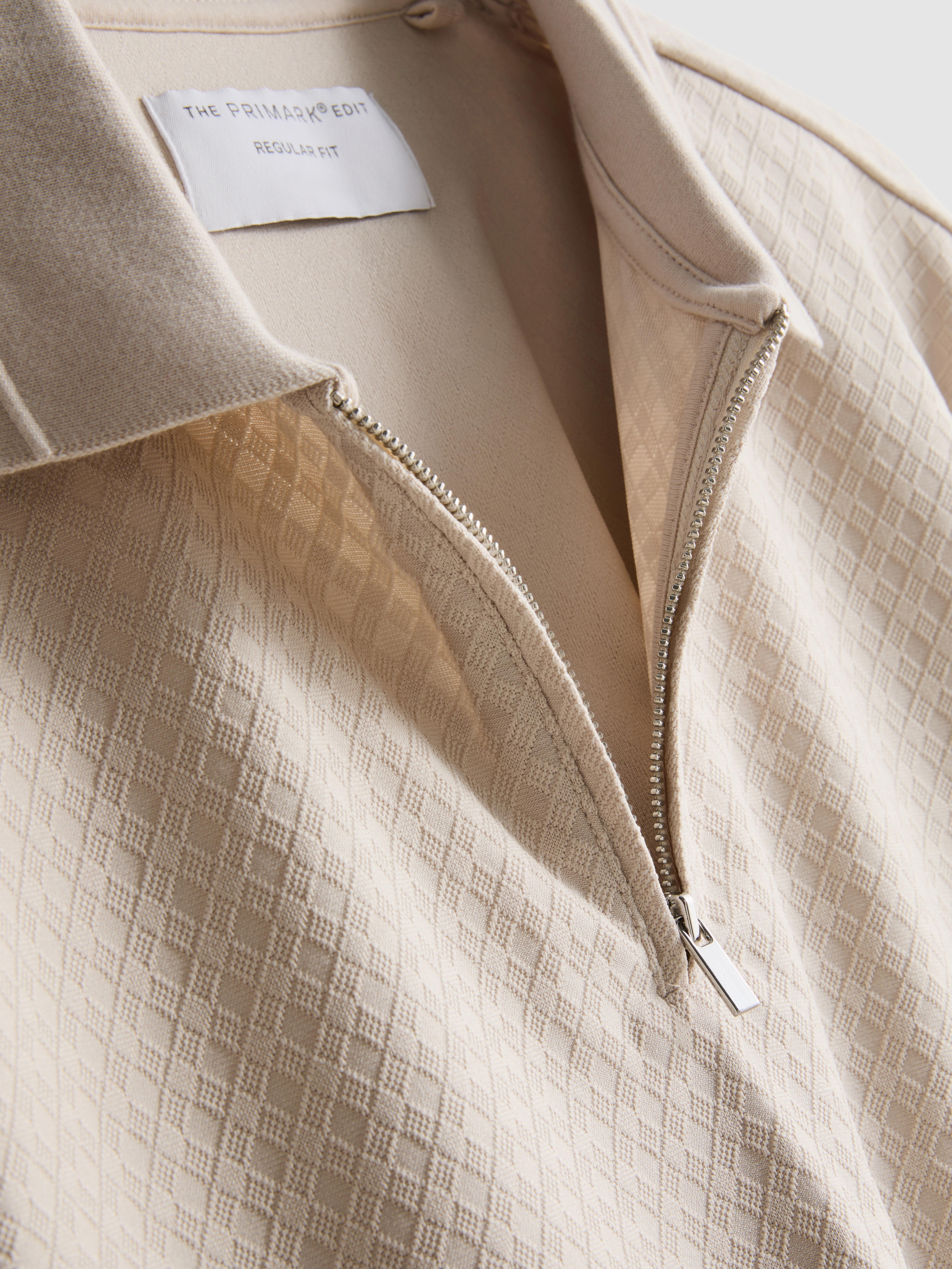 The Edit Textured Zip Polo Shirt - Stone