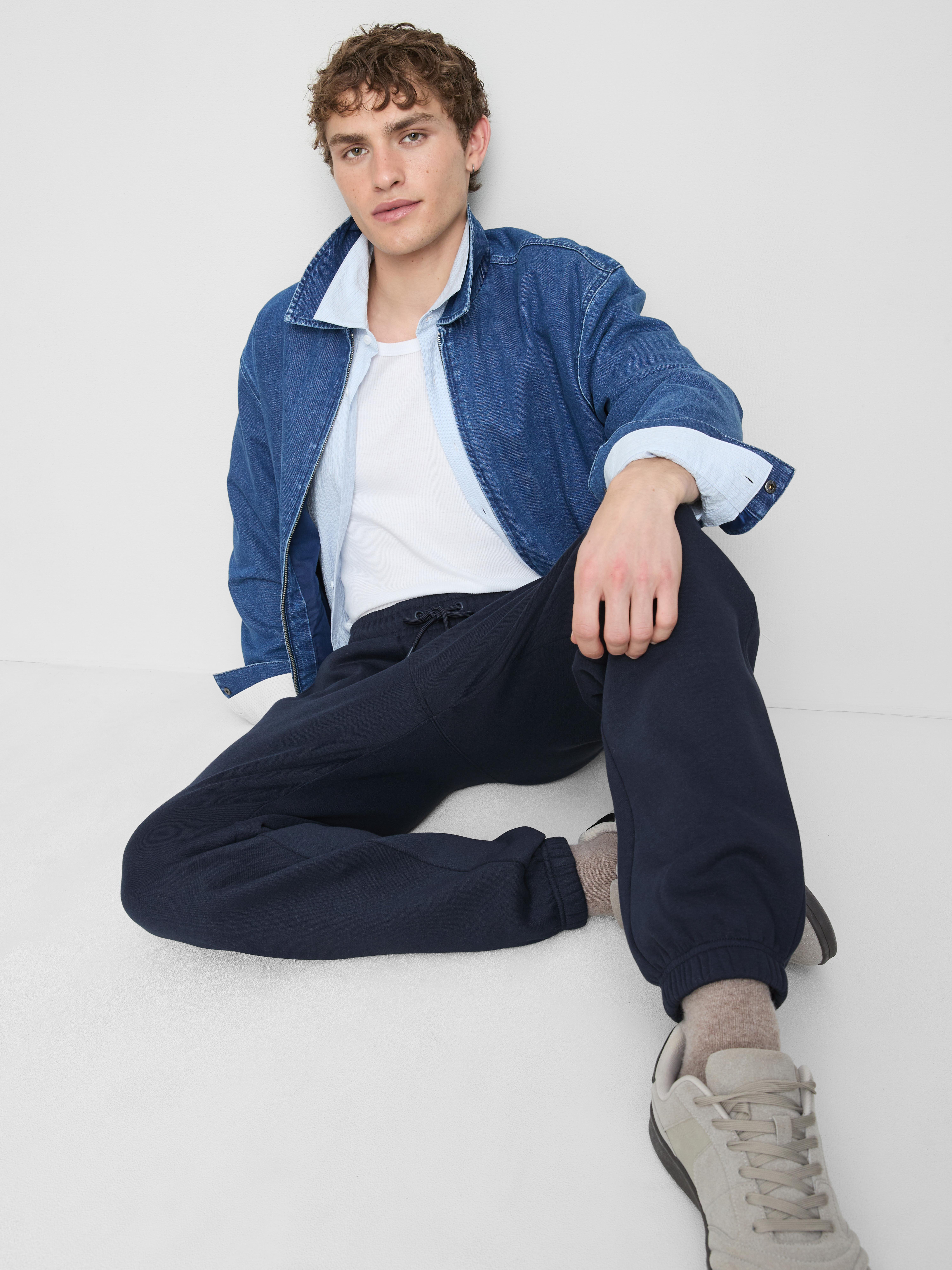 Stretch Waist Cuffed Joggers - Navy