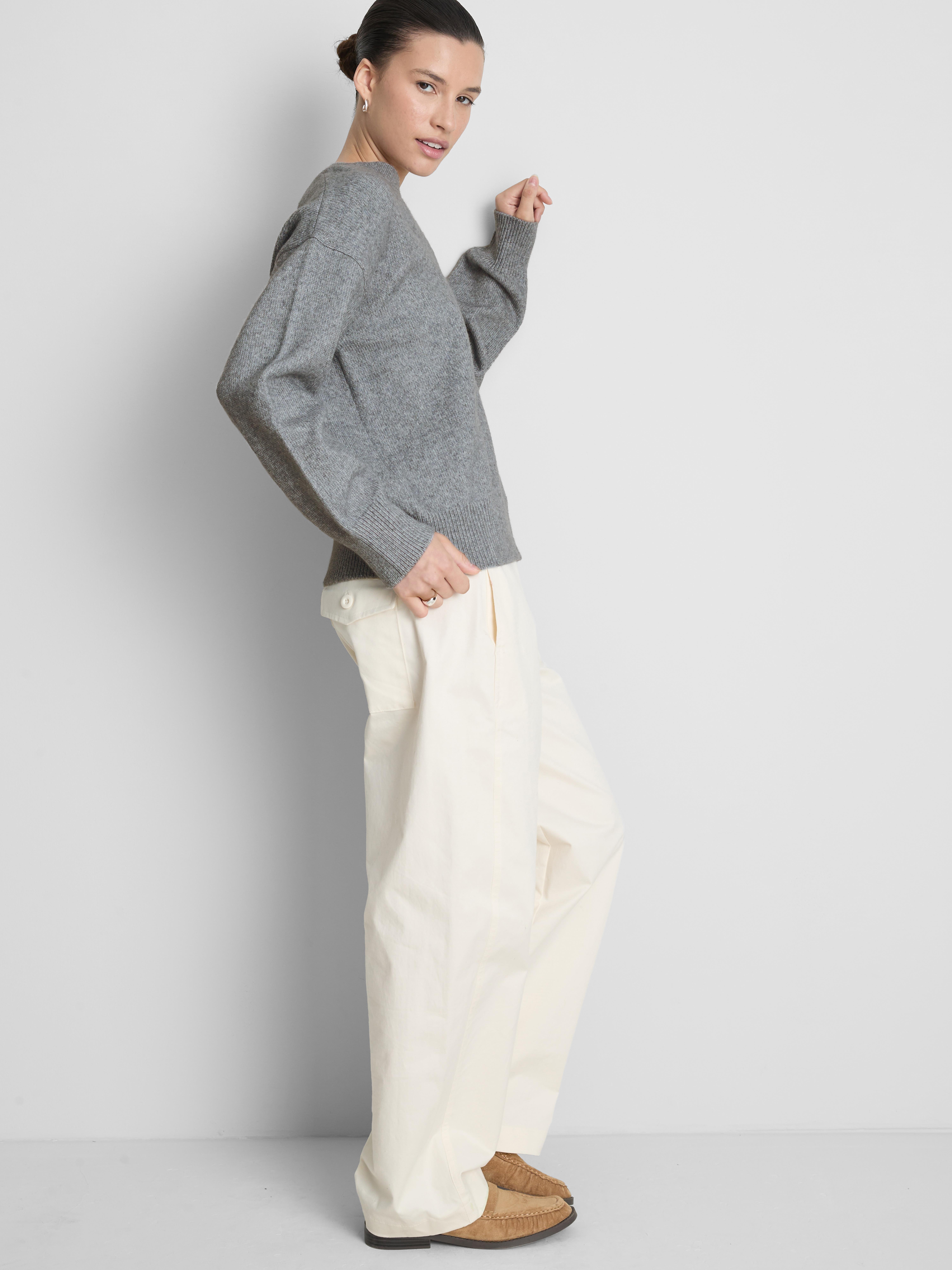 Knitted V-Neck Sweater - Gray