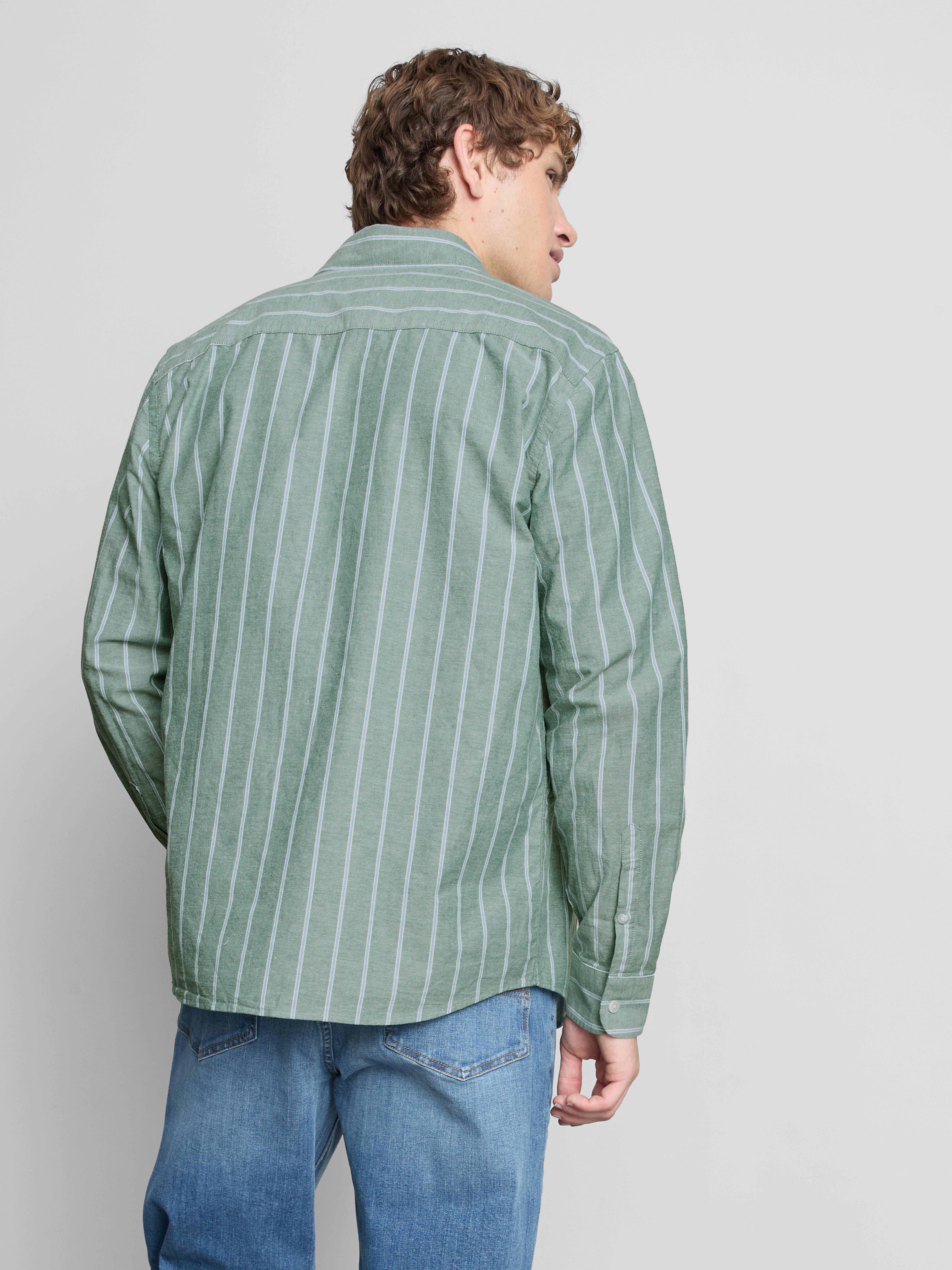Pure Cotton Striped Oxford Shirt - Green