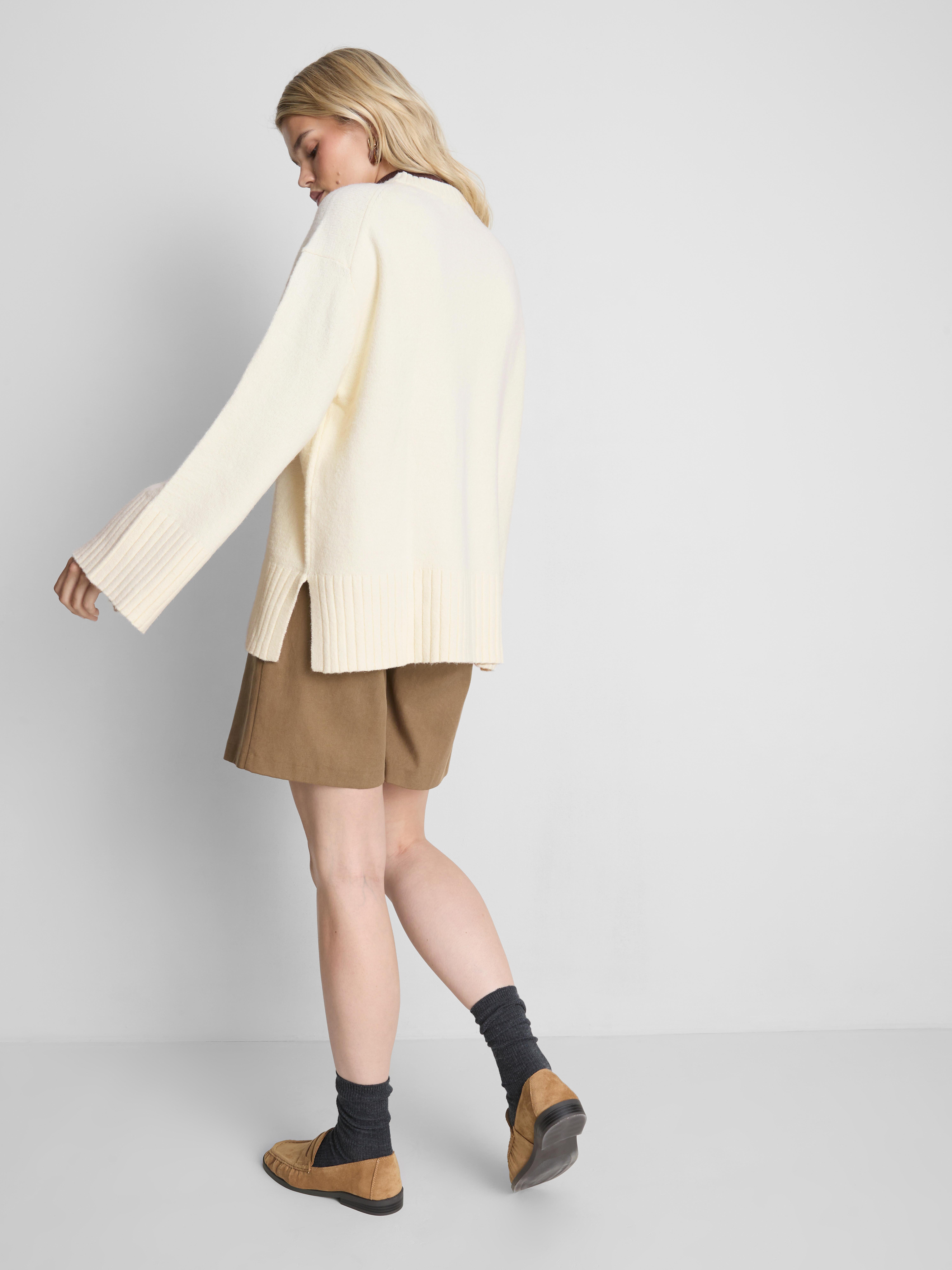 Knitted Wide-Sleeve Sweater - Ivory