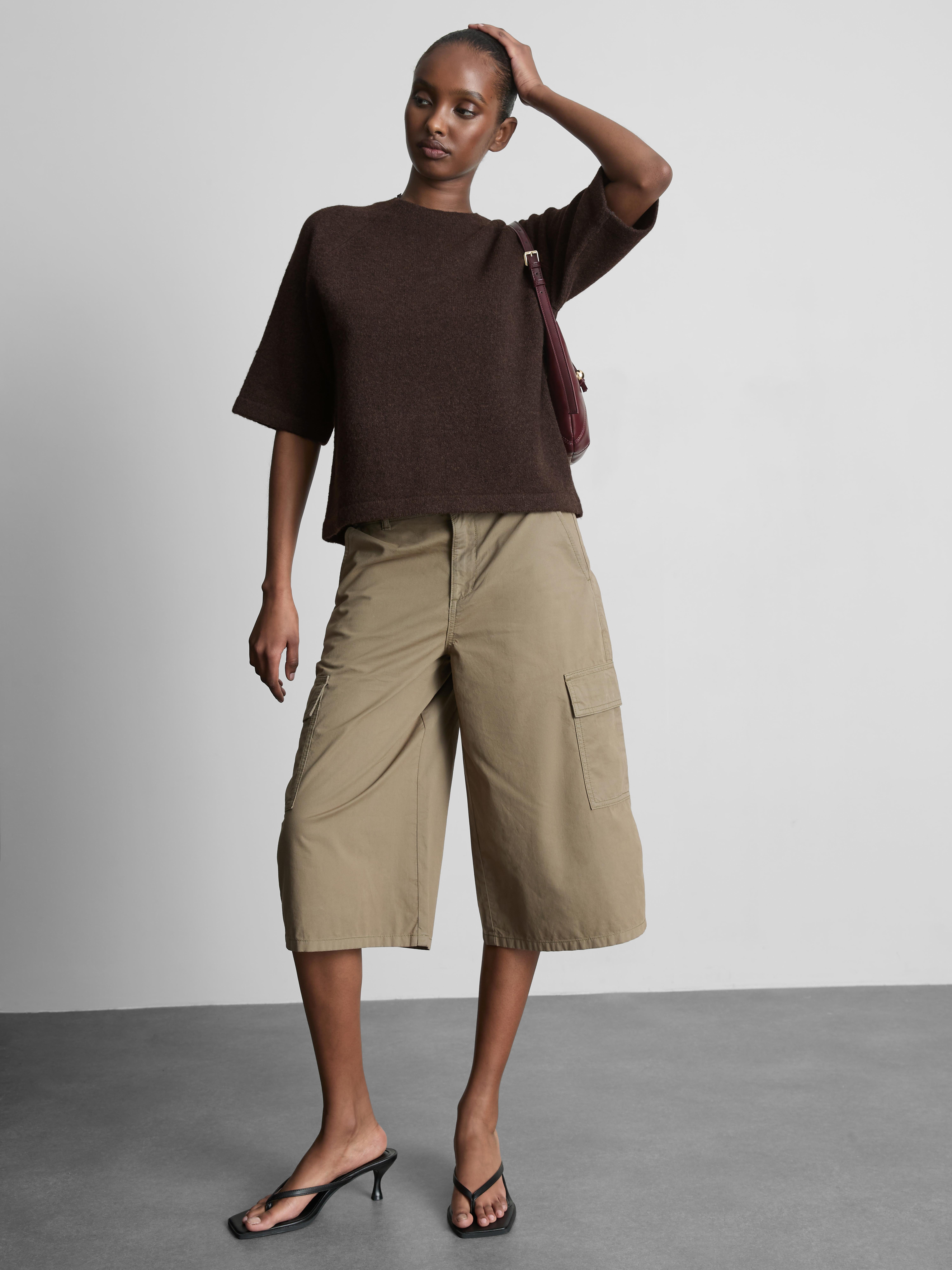 Wool-Blend Knitted Boxy T-Shirt - Chocolate