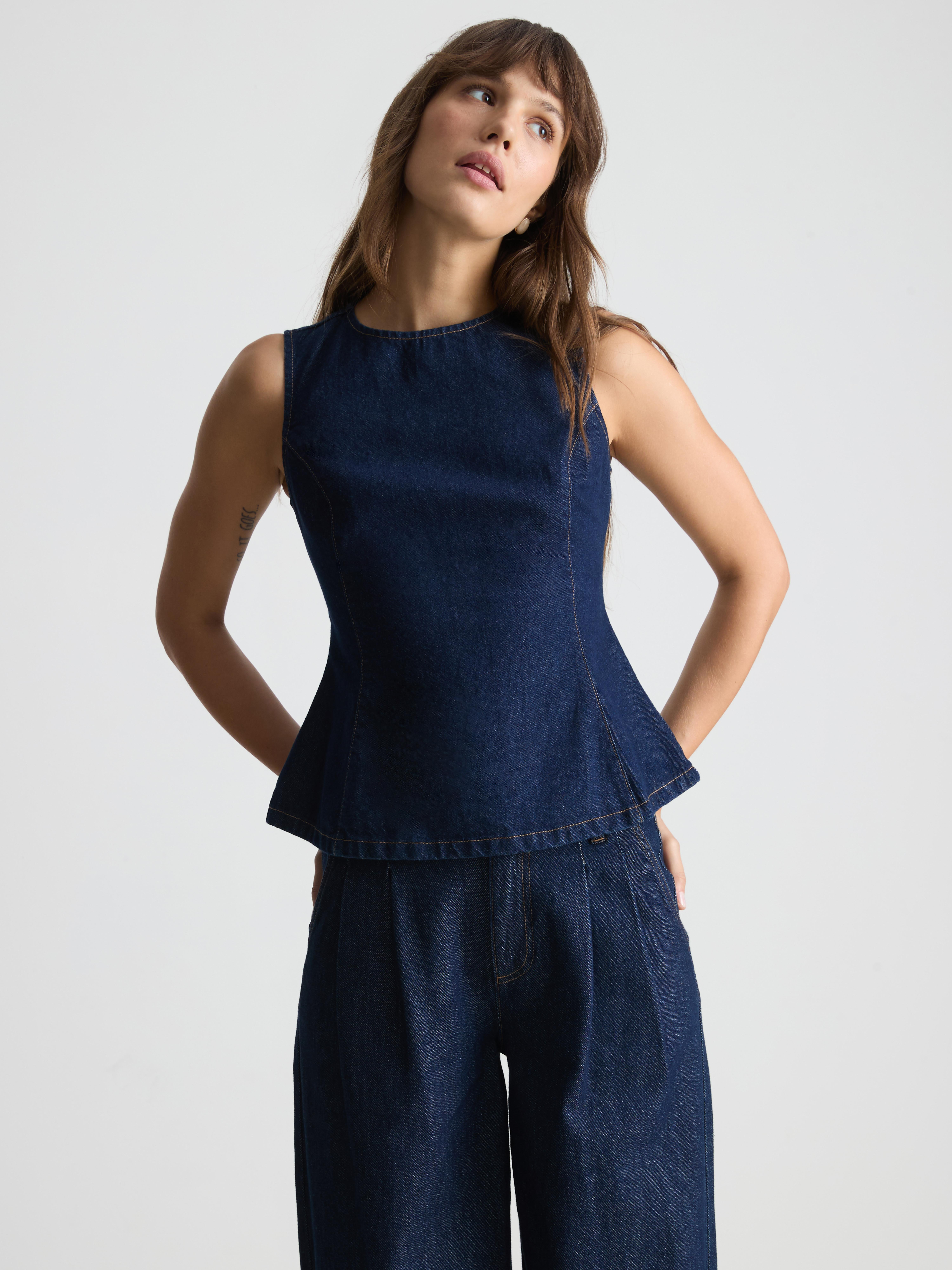 Paula Echevarría Peplum Hem Tank Top - Indigo