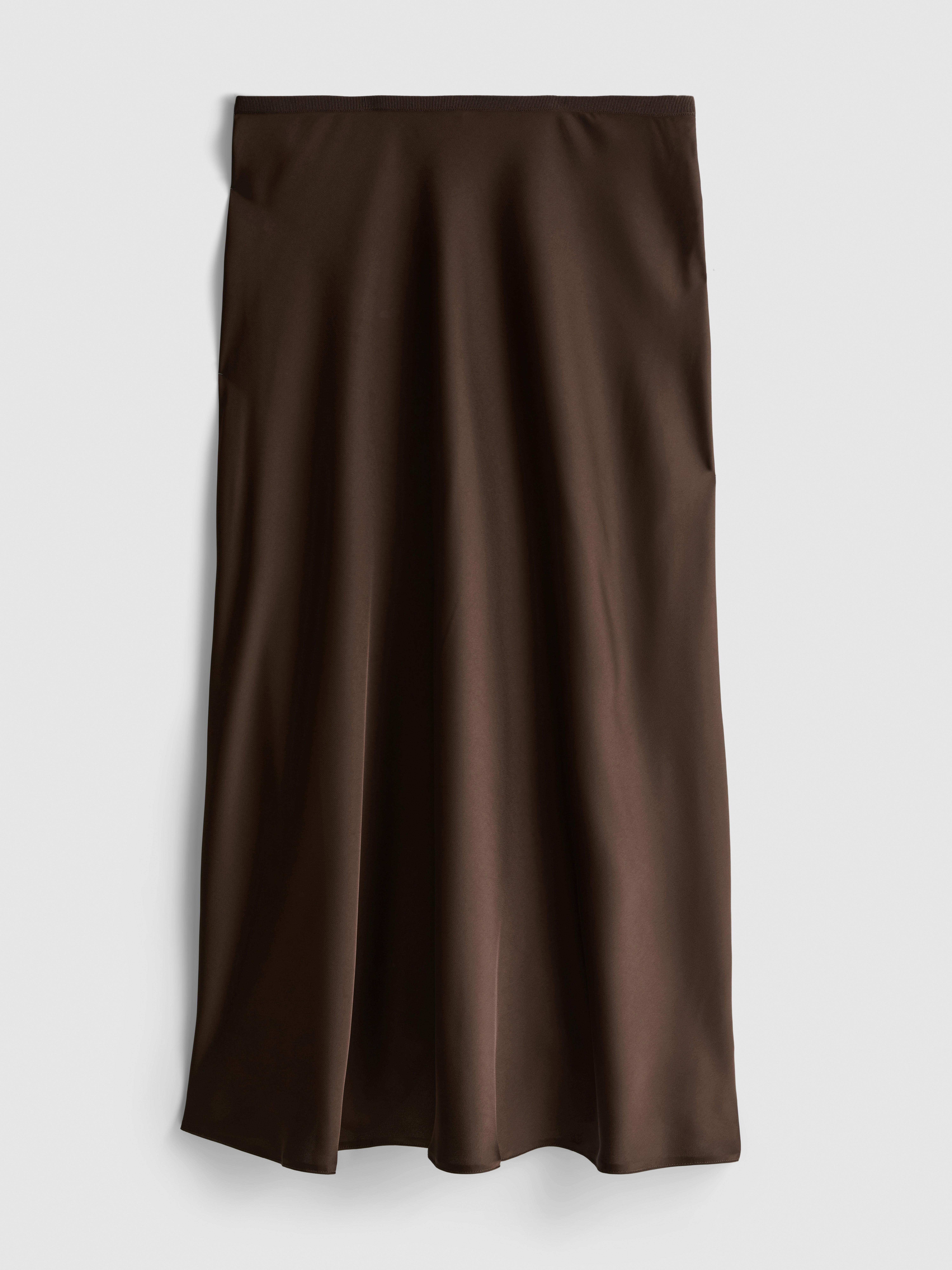Satin Circle Midi Skirt - Chocolate