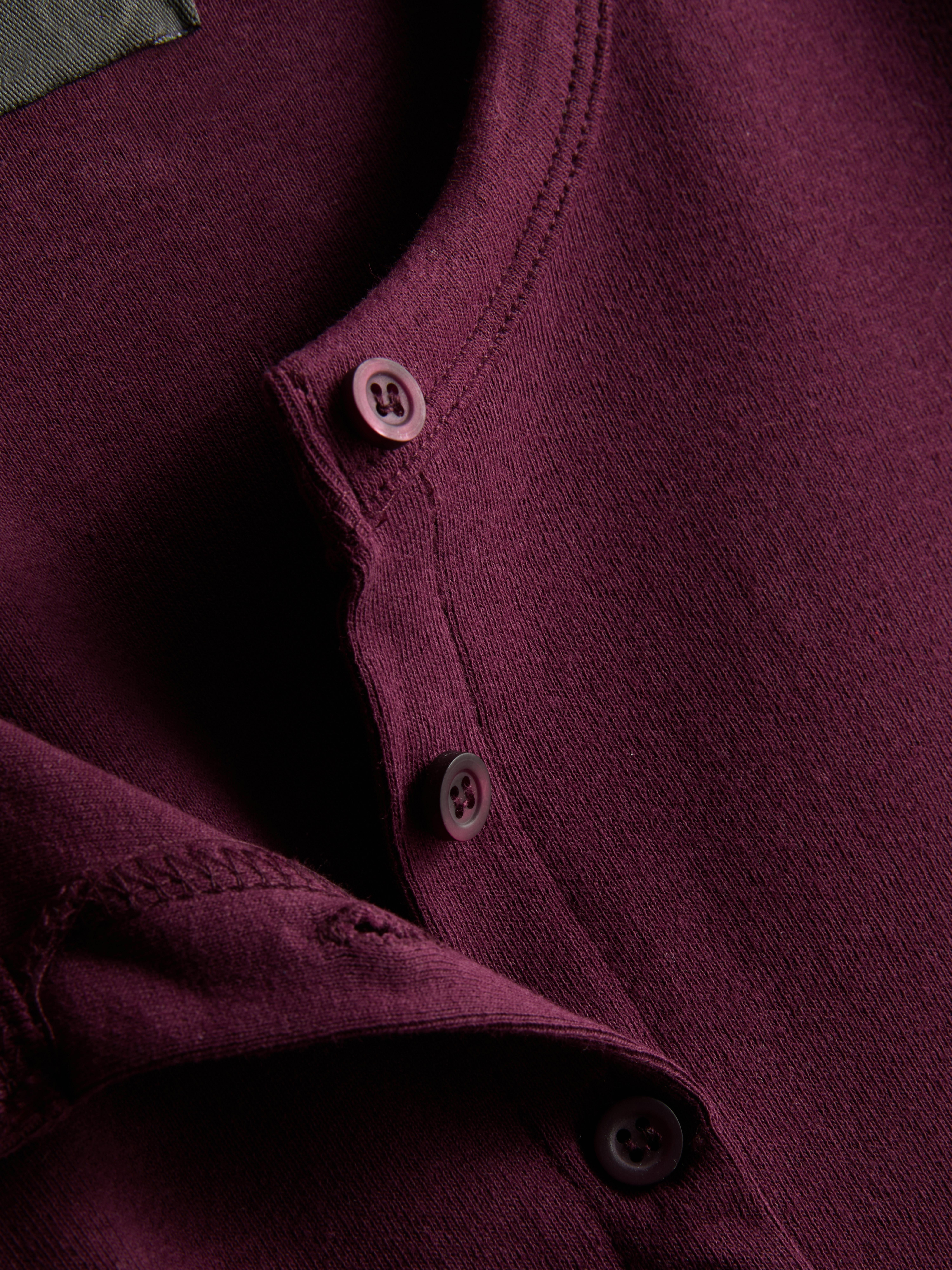 Cotton Rich Button-Up T-Shirt - Burgundy