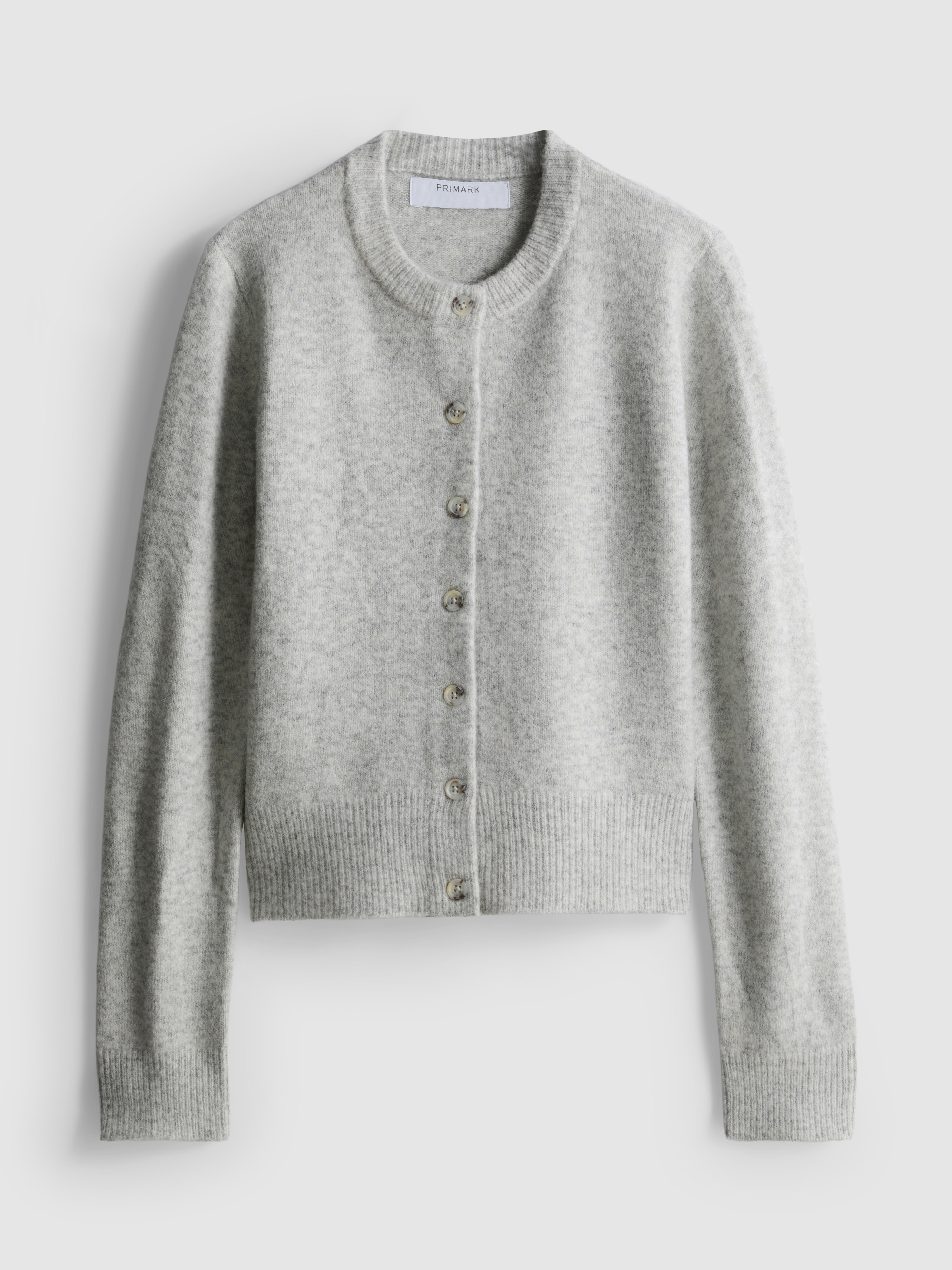 Essential Knitted Crewneck Cardigan - Light Gray