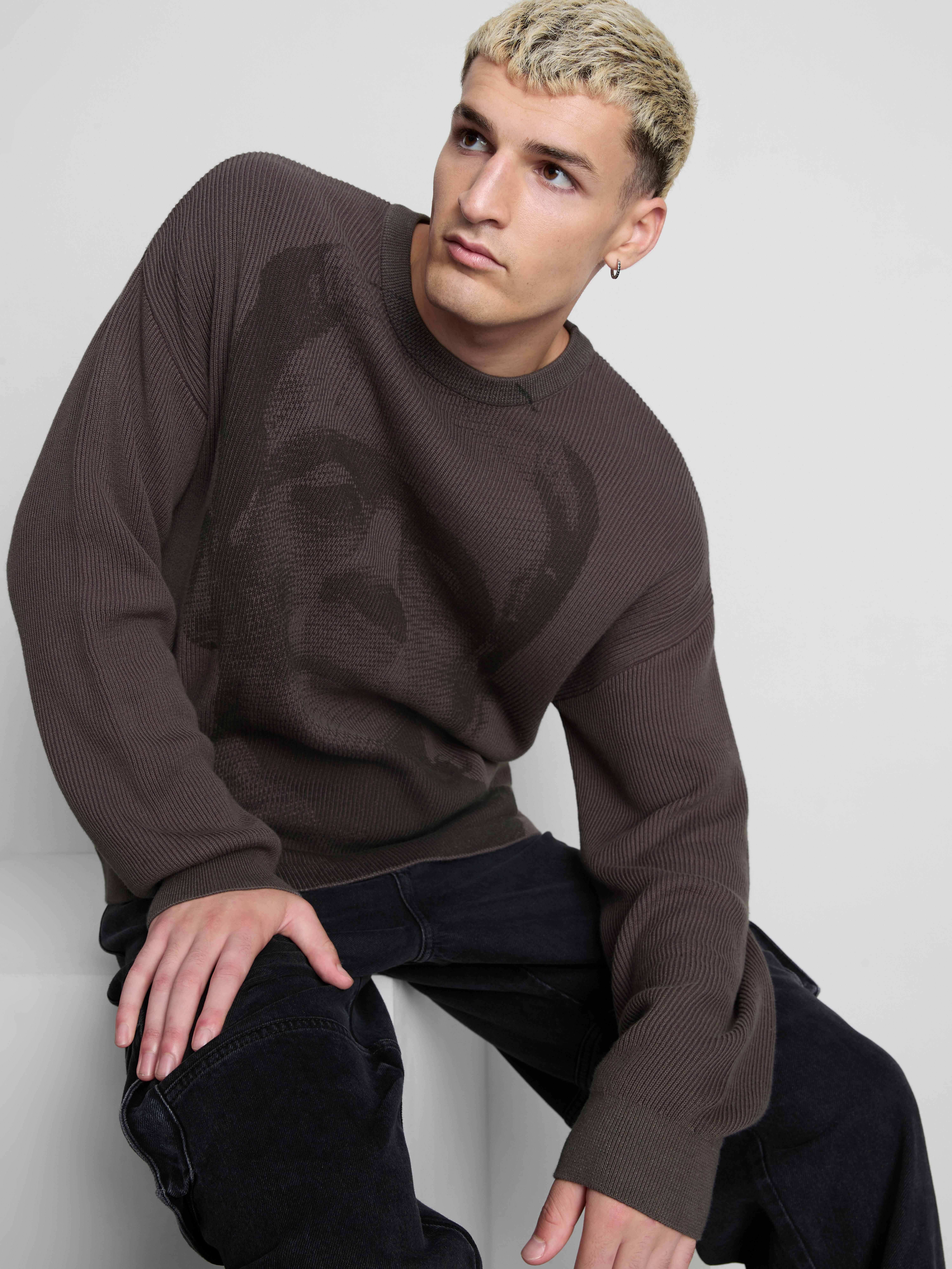 Frankenstein Pure Cotton Graphic Sweater - Gray