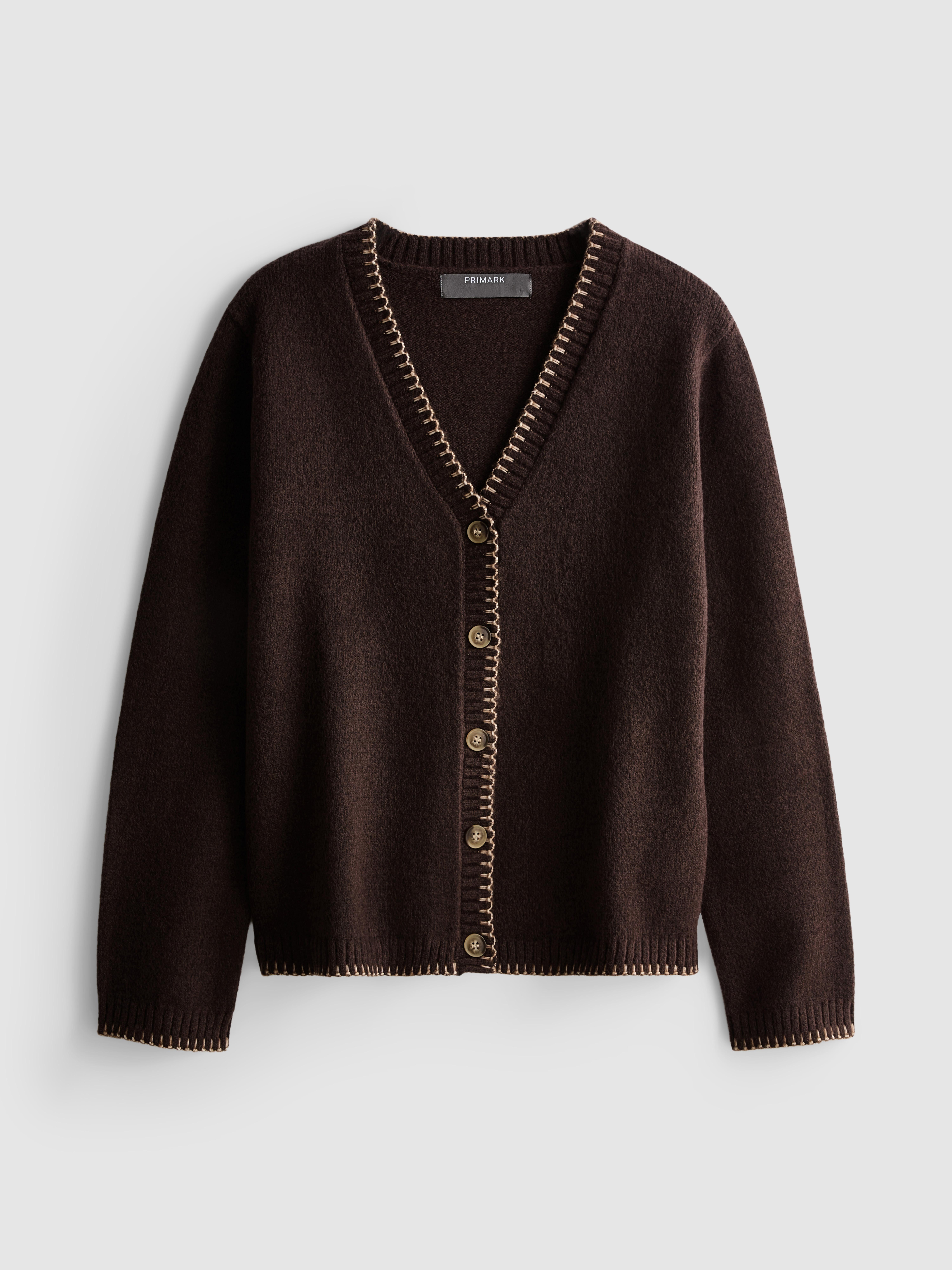 Halo Stitch V-Neck Cardigan - Chocolate