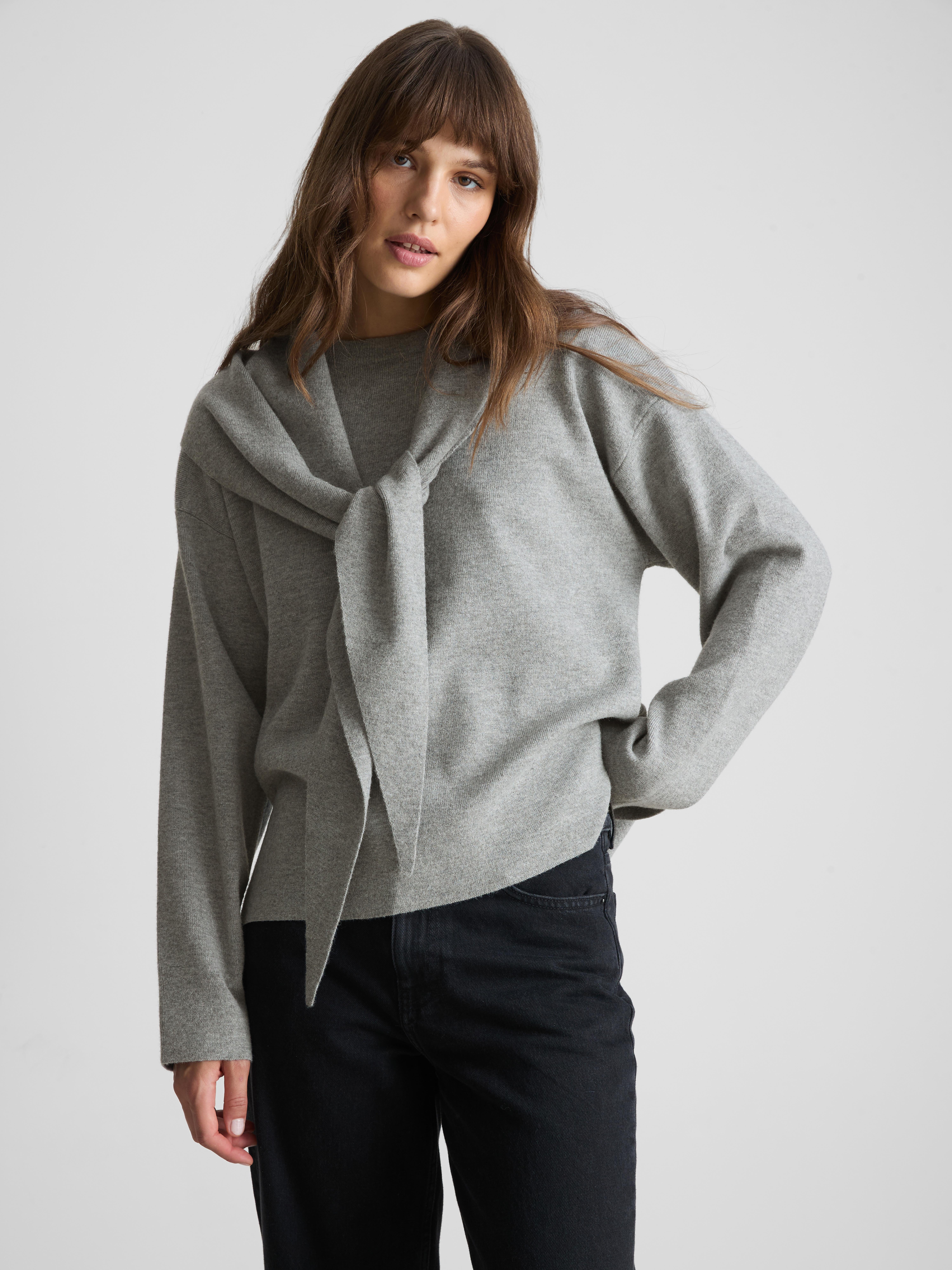 Paula Echevarría Scarf Detail Sweater - Gray Heather