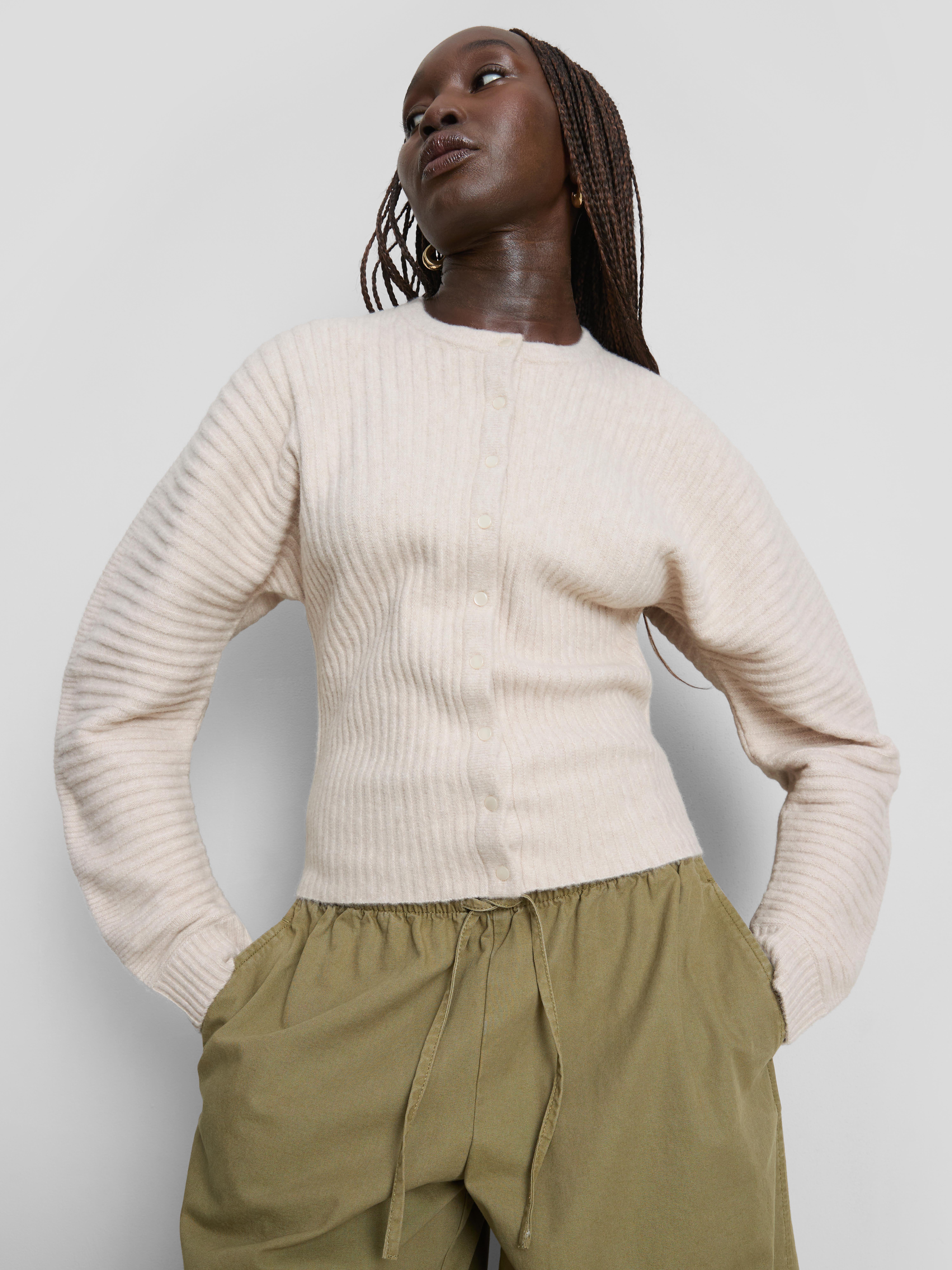 Ribbed Sculpted Cardigan - Oatmeal