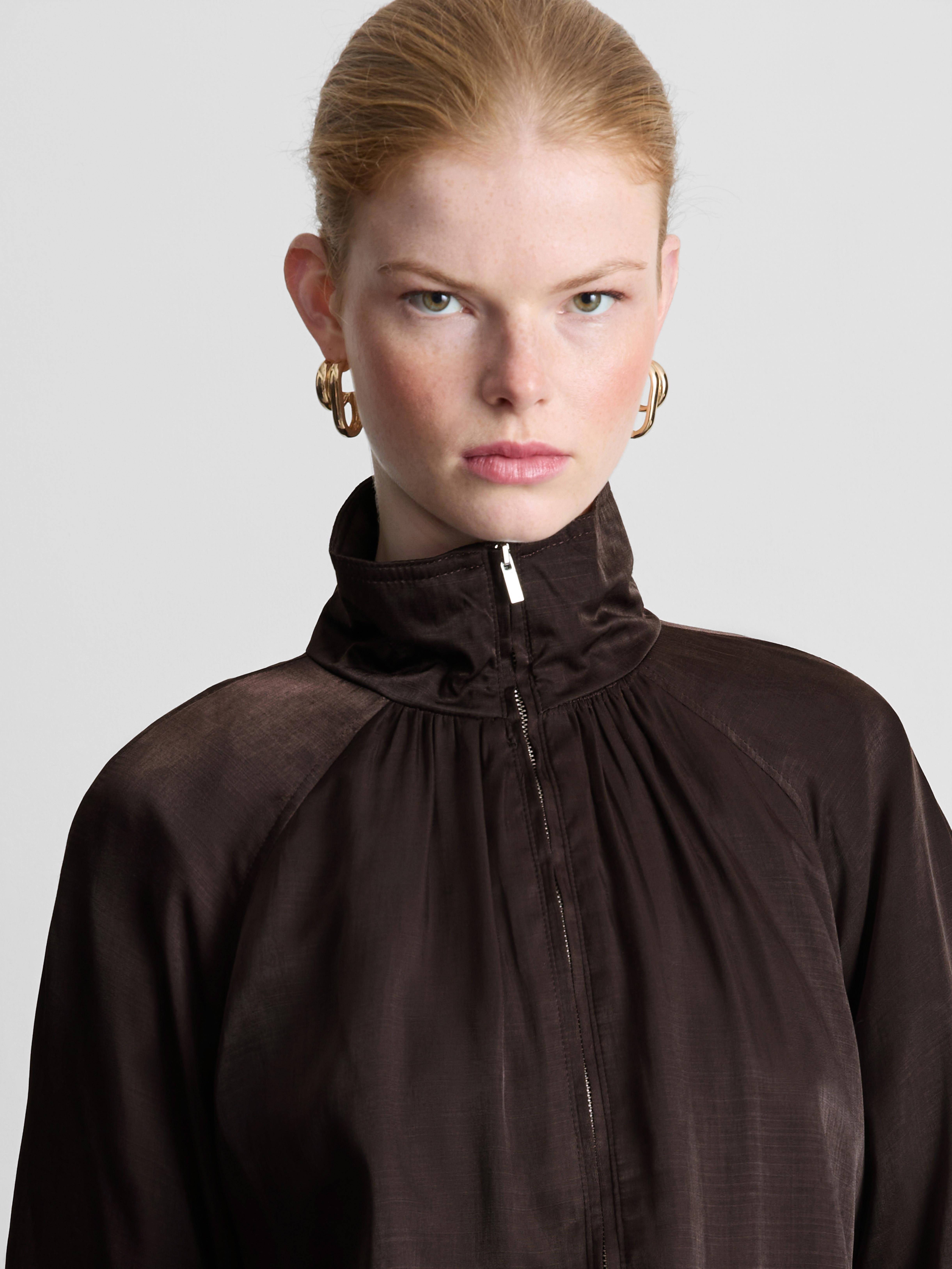 The Edit Satin Bomber Jacket - Chocolate