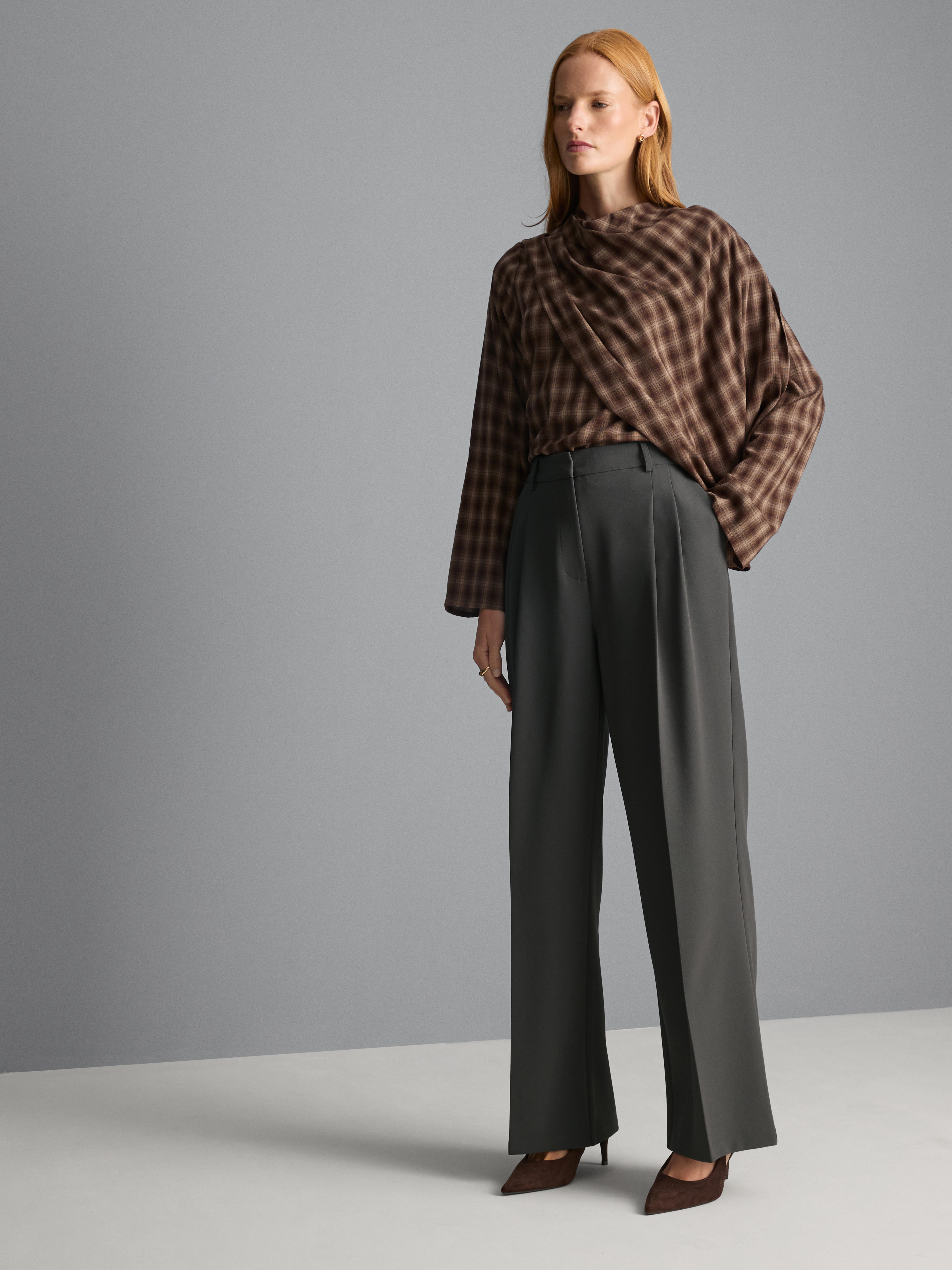 Pleated Wide Leg Pants - Dark Gray