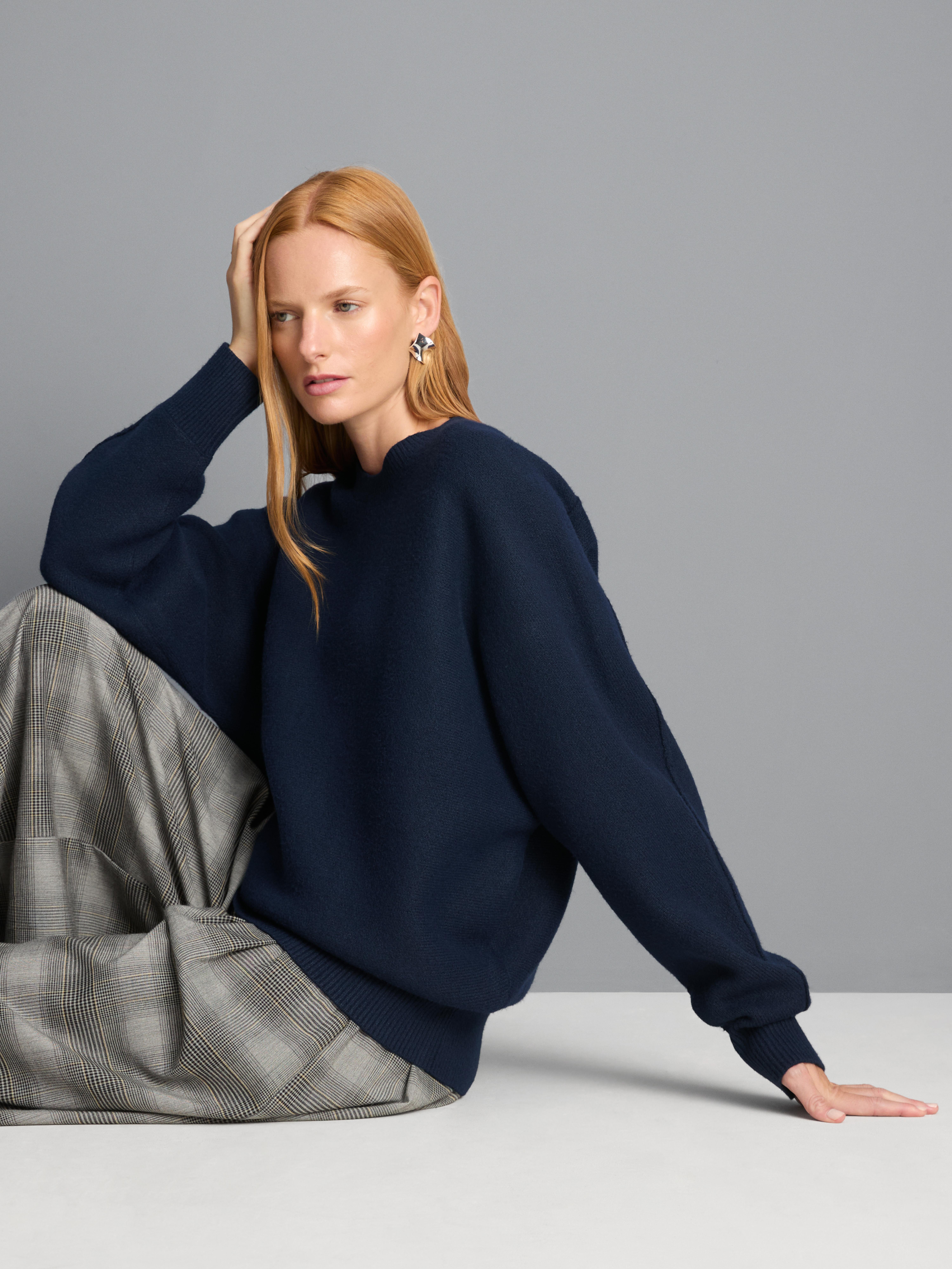 Oversized Knitted Cocoon Sweater - Navy