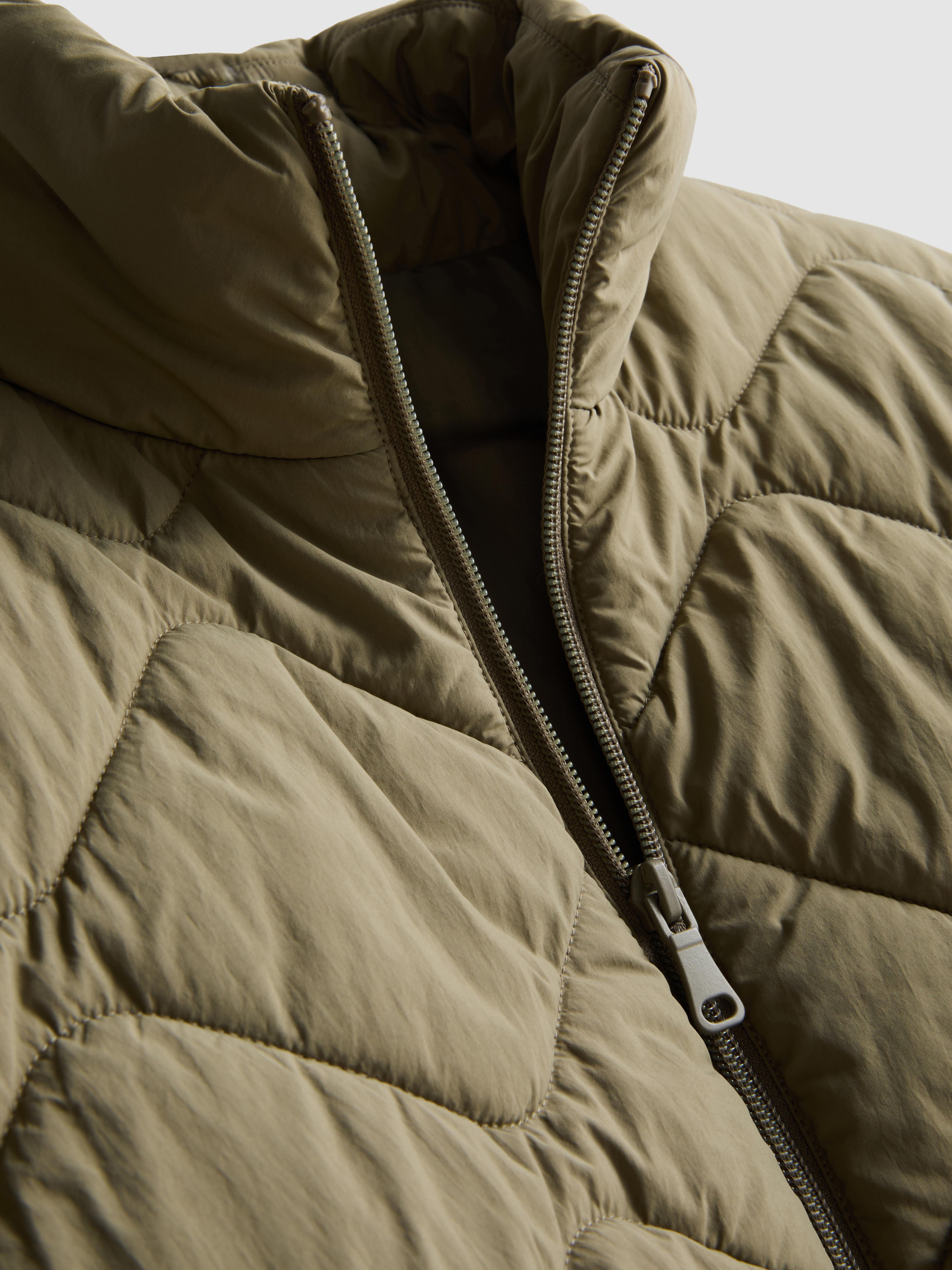 Quilted Funnel Neck Jacket - Olive
