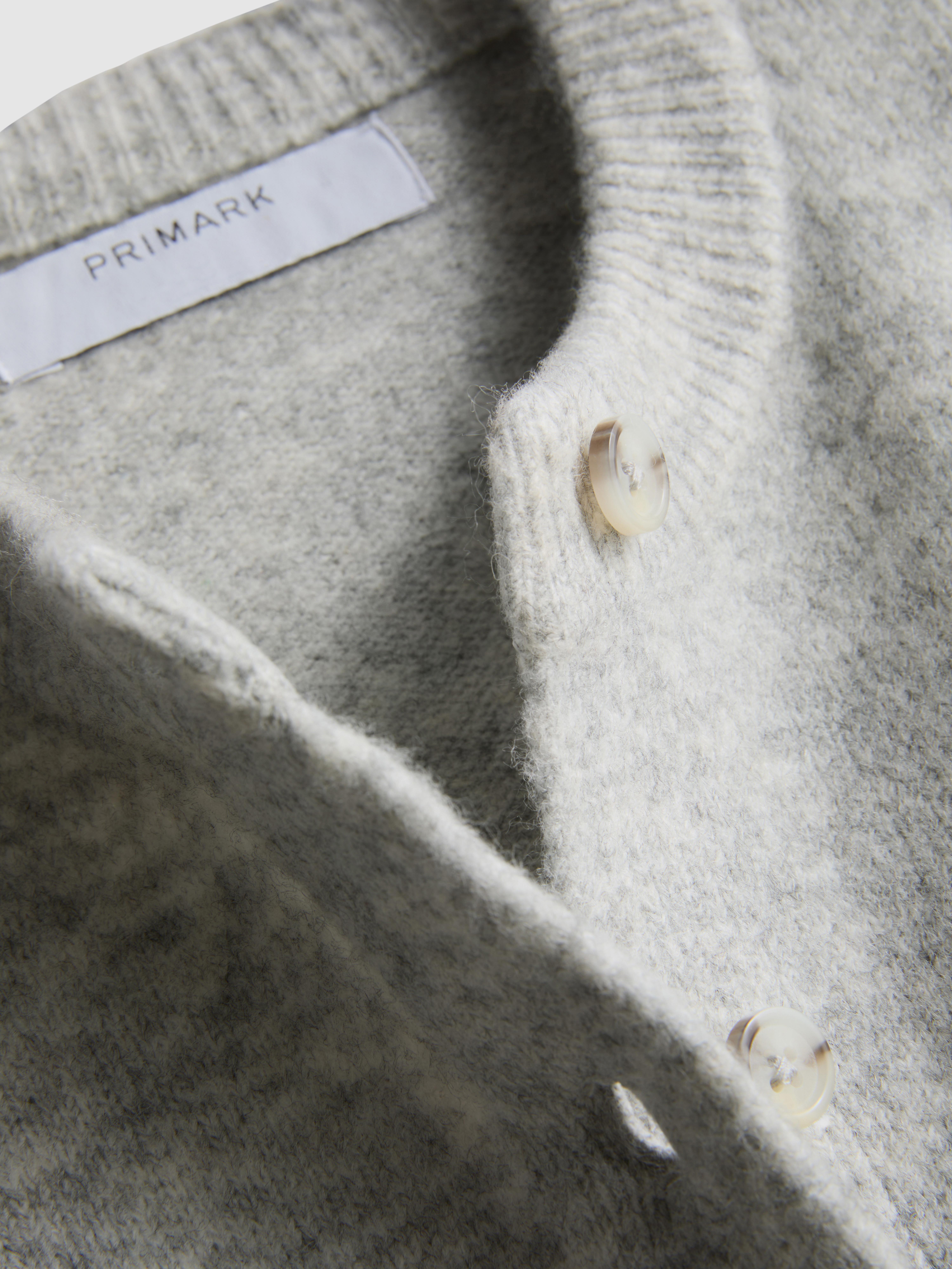 Essential Knitted Crewneck Cardigan - Light Gray