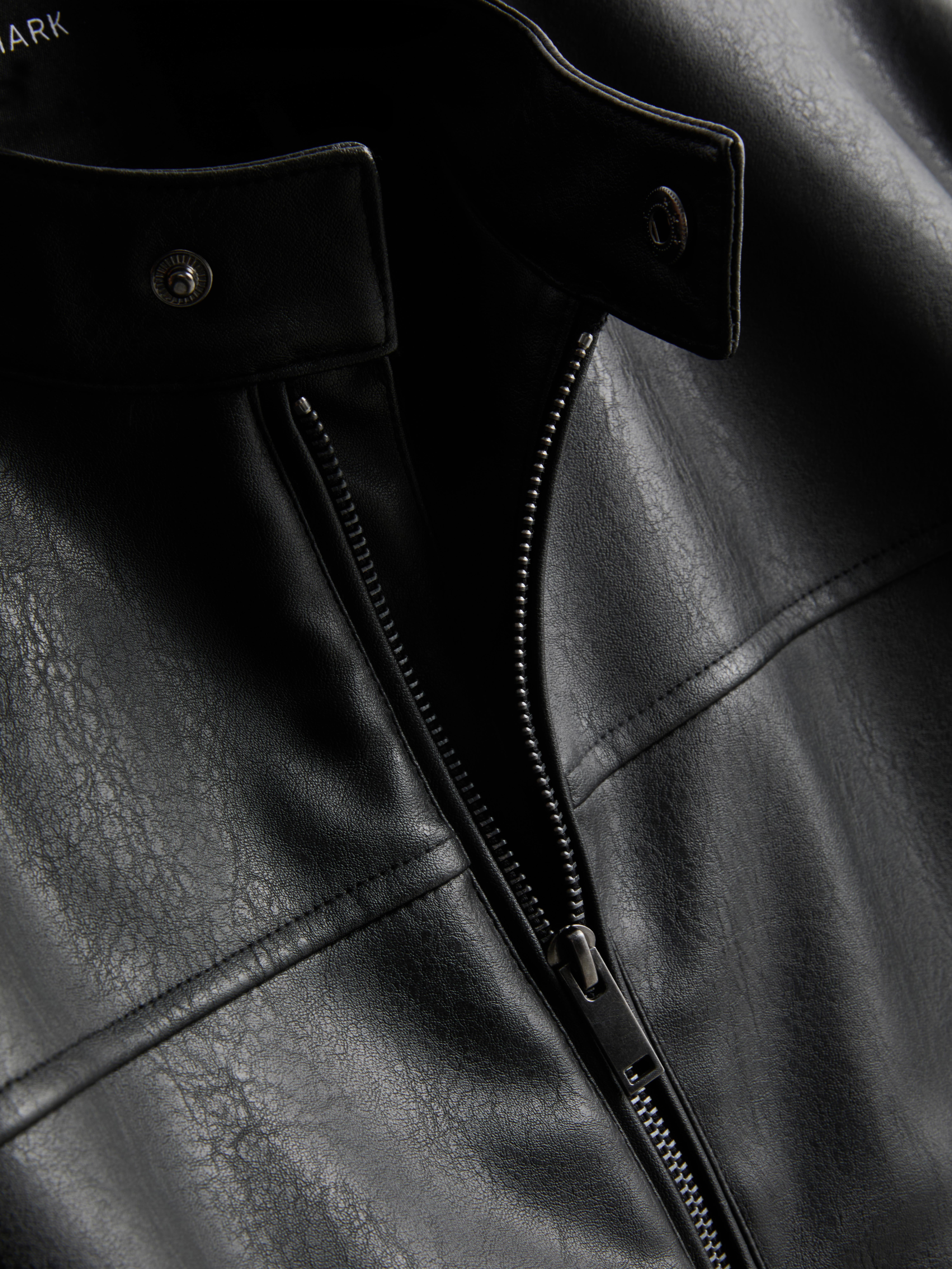 Faux Leather Zip-Up Jacket - Black